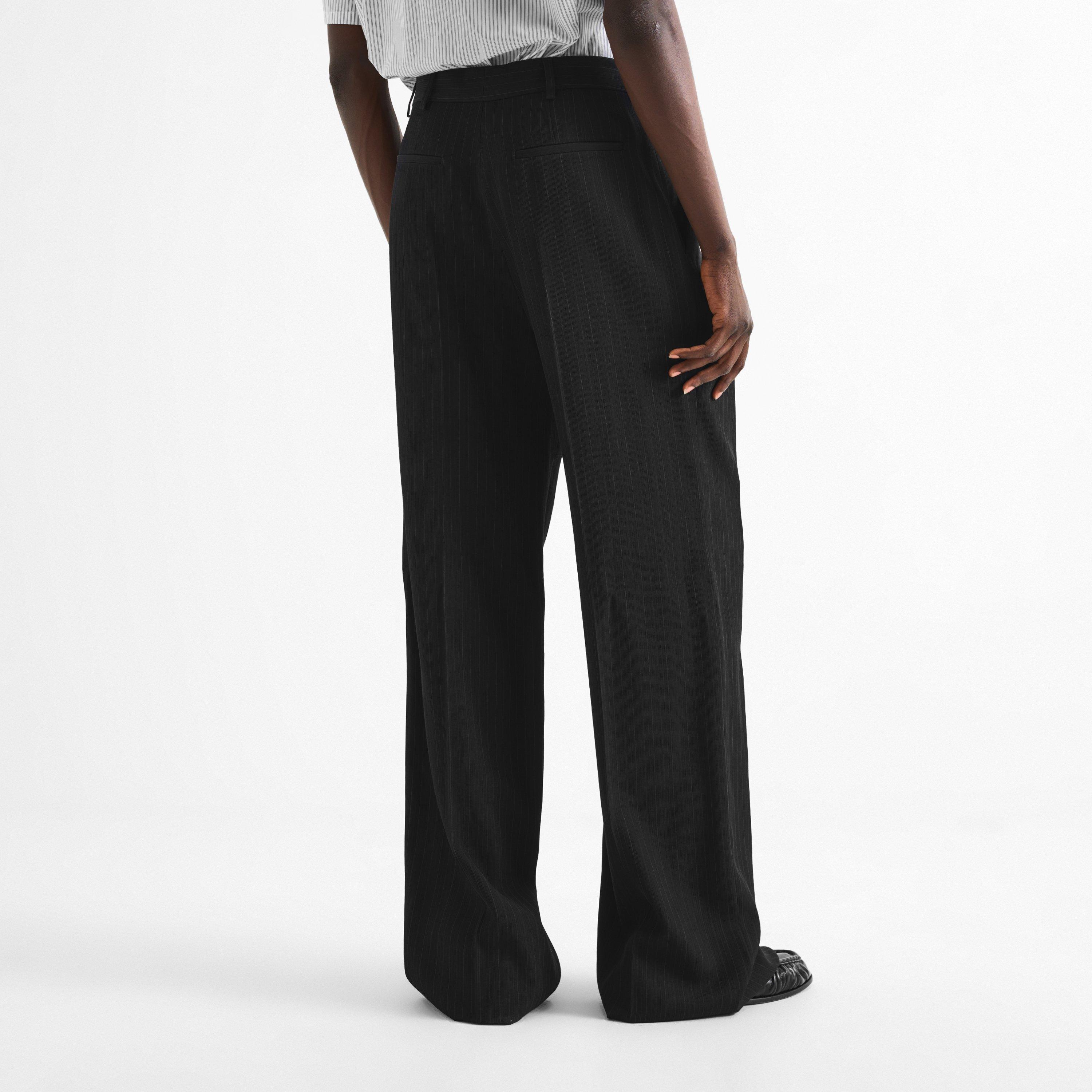 Black - Saint Laurent - Men's Show Pinstripe Mid-Rise Straight Leg Trousers - 4