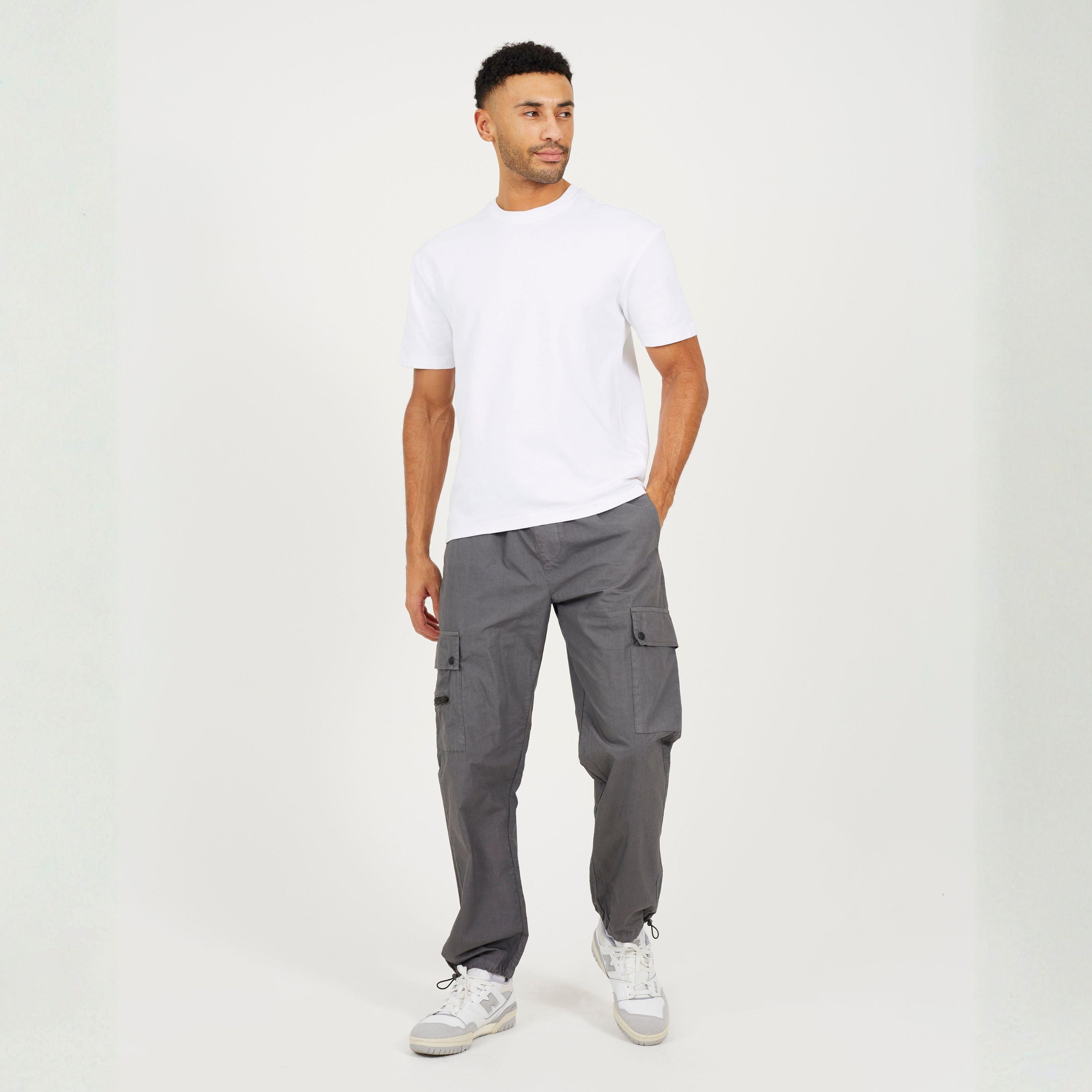 Dark Grey - Brave Soul - Men's Loose Fit Cotton Poplin Cargo Trousers - 4