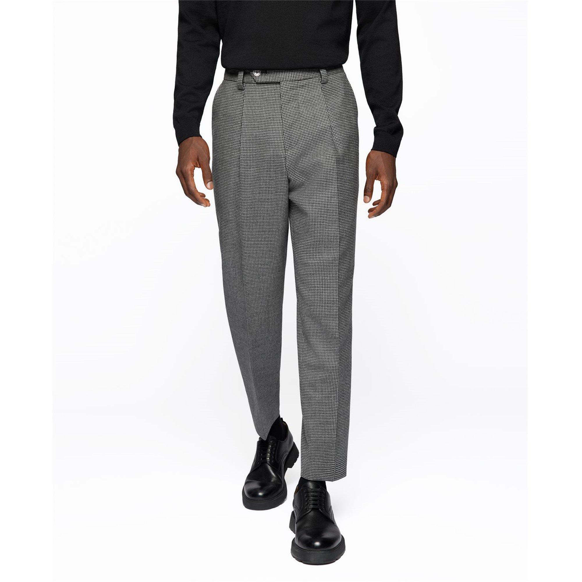 Medium Grey - Boss - Men's H Perin Pleat Black Straight Leg Trousers - 2