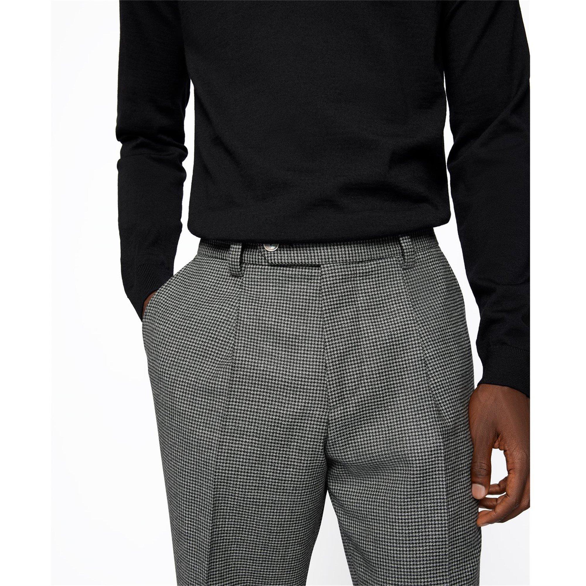 Medium Grey - Boss - Men's H Perin Pleat Black Straight Leg Trousers - 4