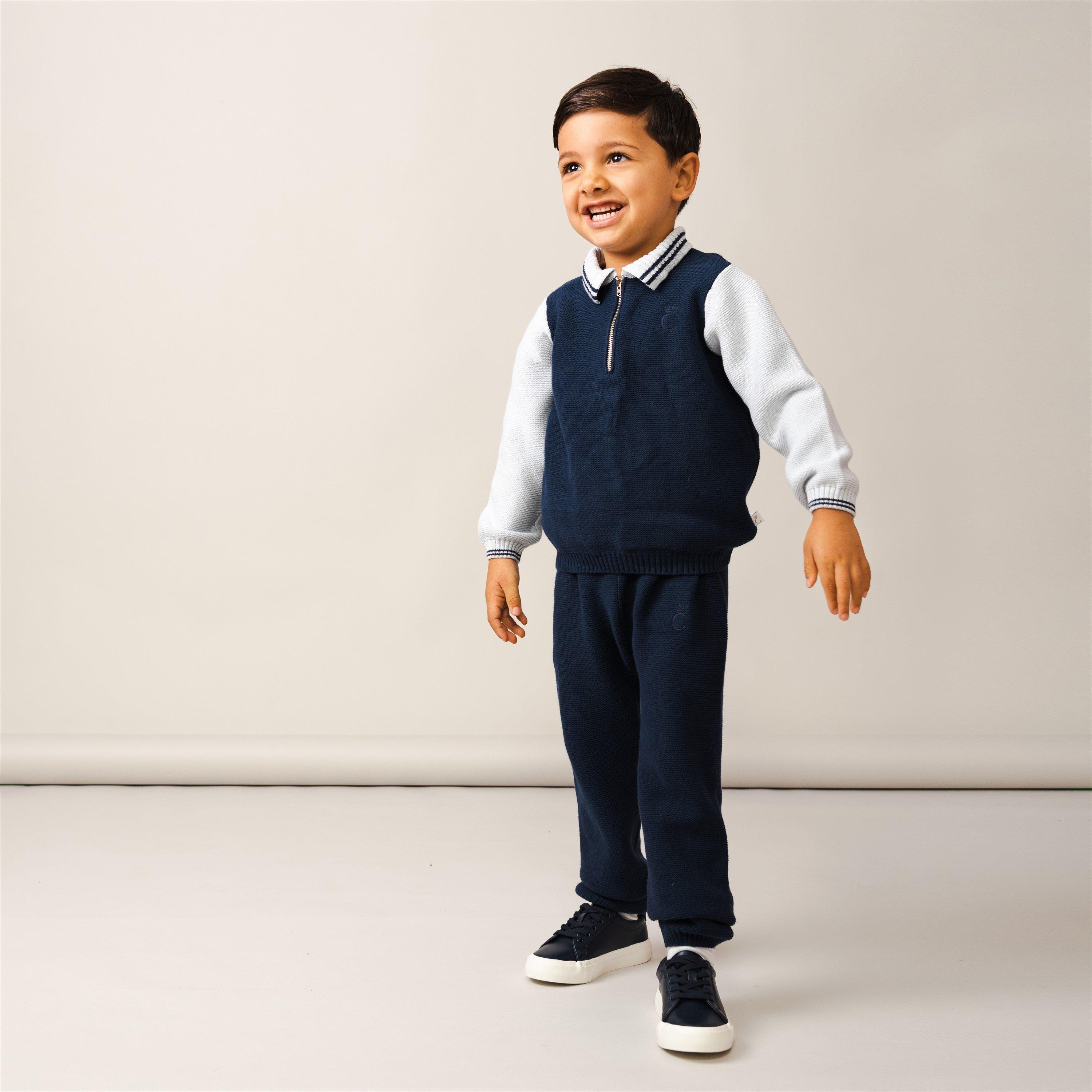 Nvy/Wht - Caramelo Kids - Knitted Zipped Polo Clothing Set - 3