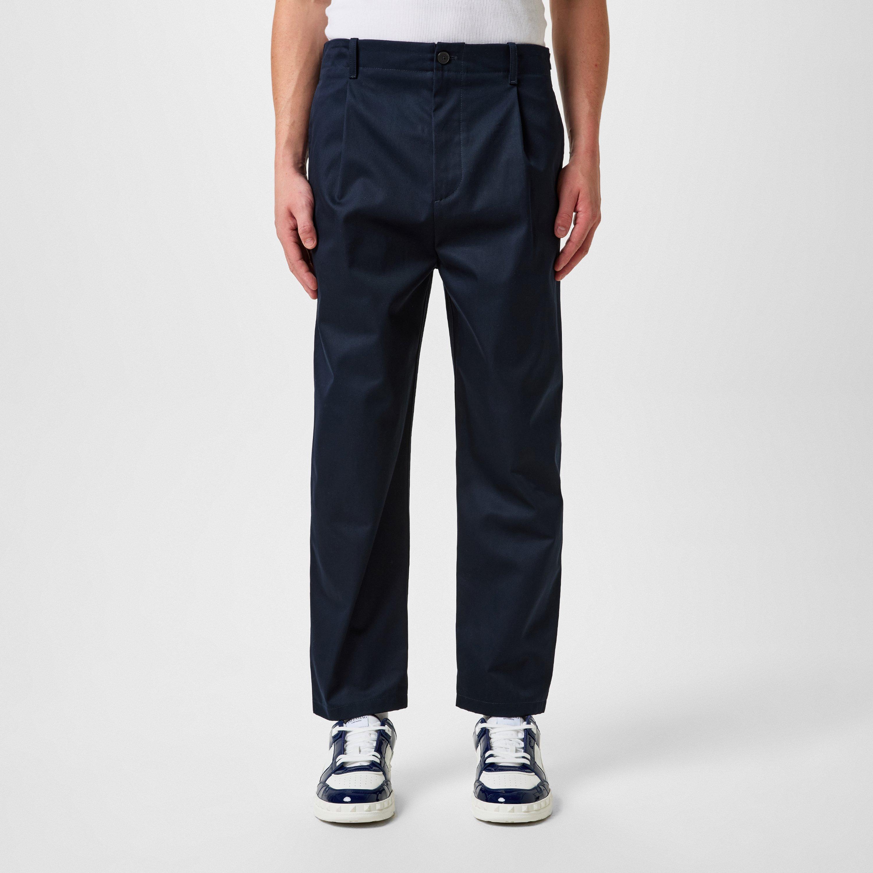 Navy - Valentino - Pleat Detail Tapered Trousers - 1
