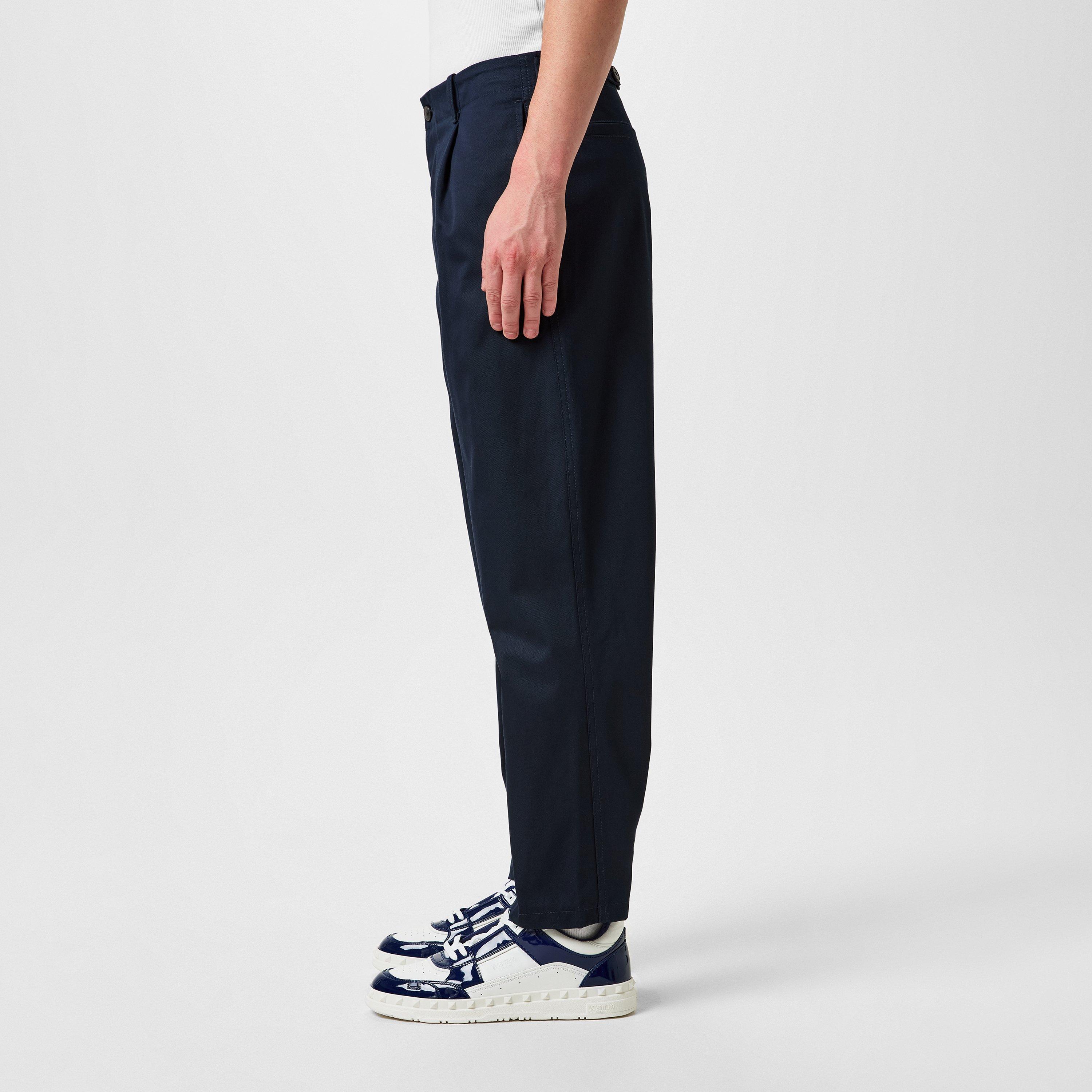 Navy - Valentino - Pleat Detail Tapered Trousers - 2