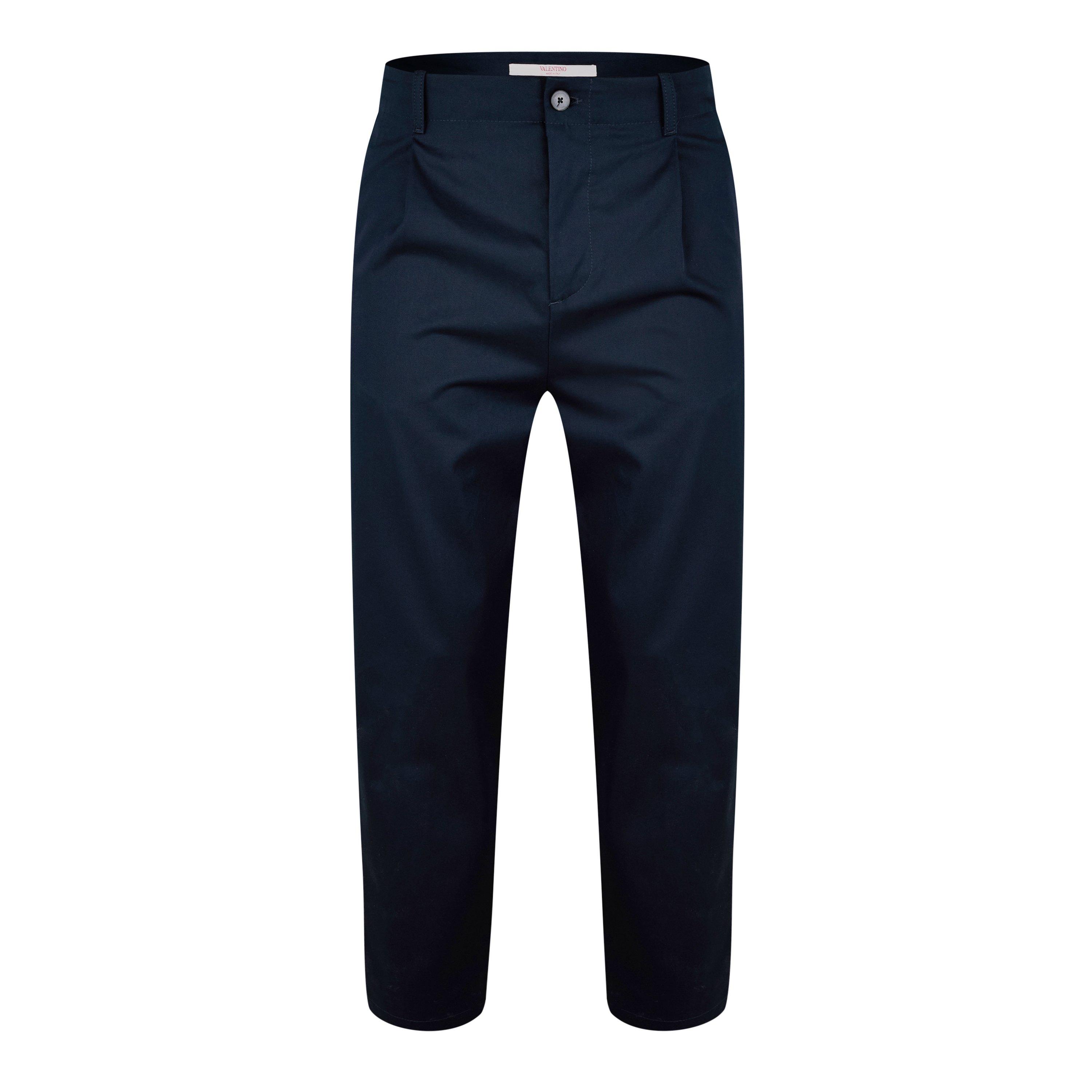 Navy - Valentino - Pleat Detail Tapered Trousers - 5