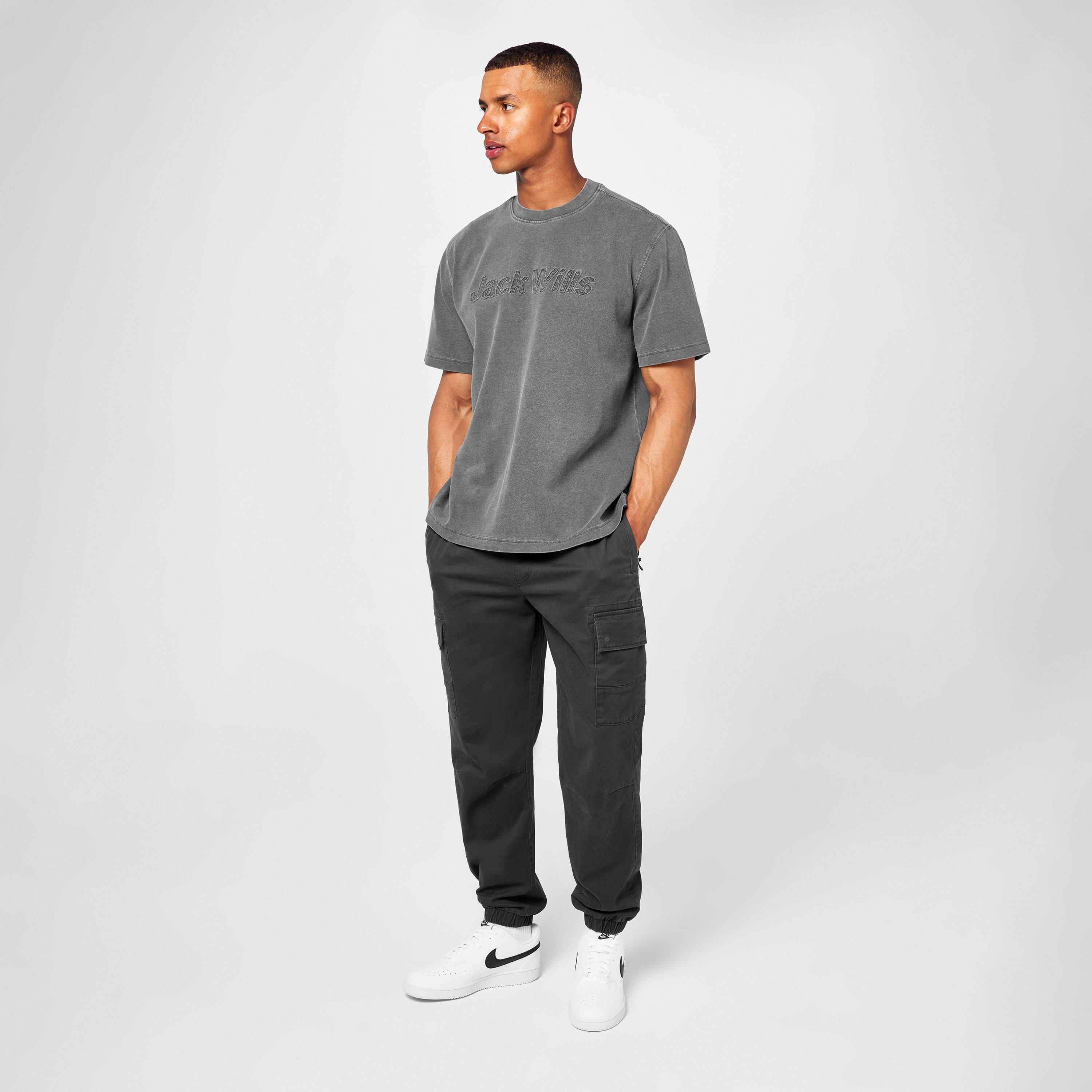 Black - Jack Wills - Men's Cuffed Cargo Trousers - 4