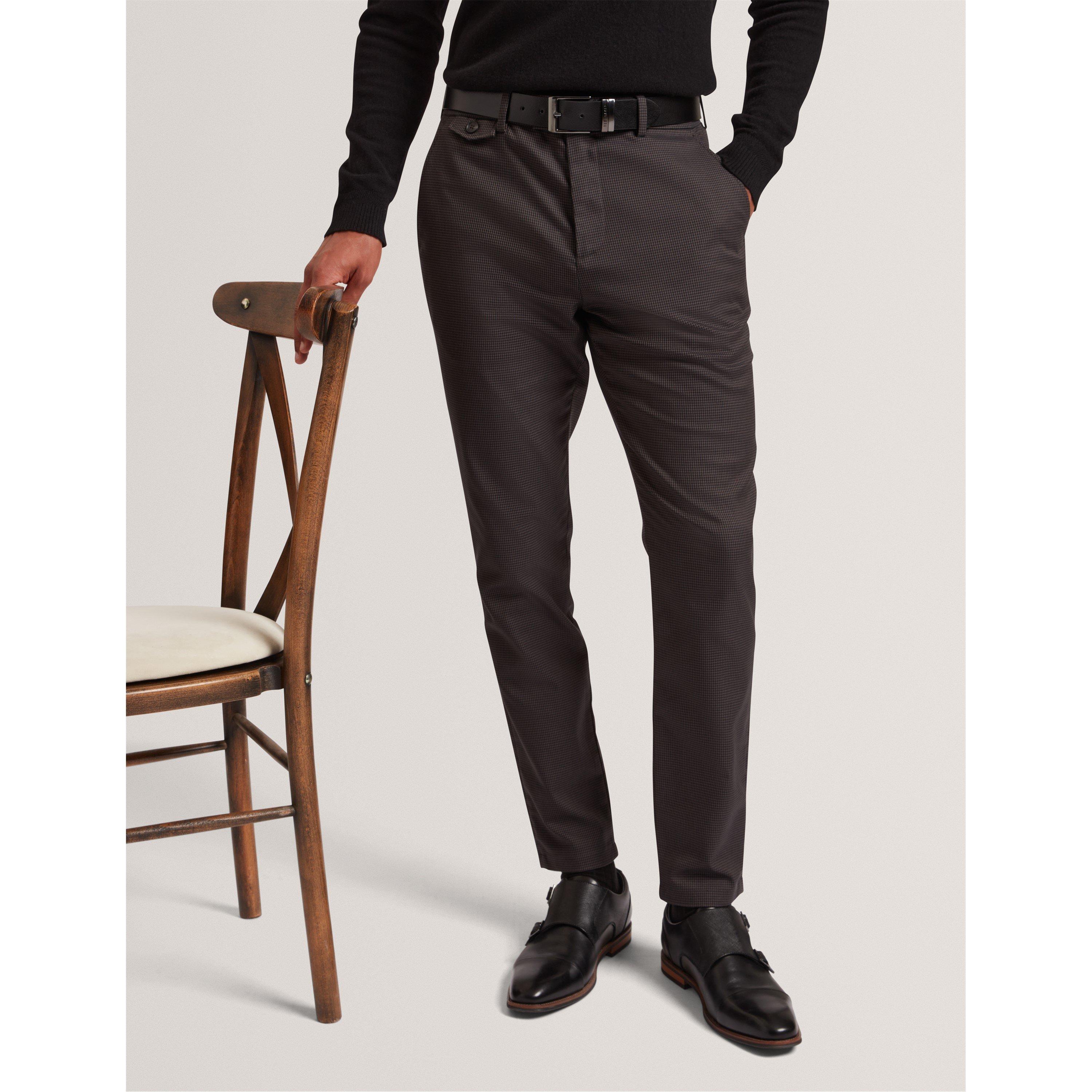 Grey - Ted Baker - Men's Houndstooth Slim Fit Trousers - 3