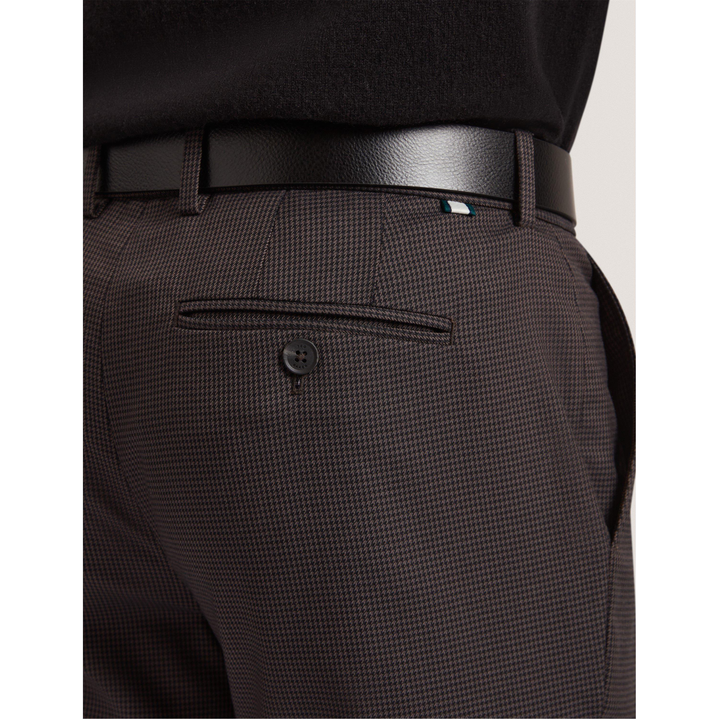 Grey - Ted Baker - Men's Houndstooth Slim Fit Trousers - 5