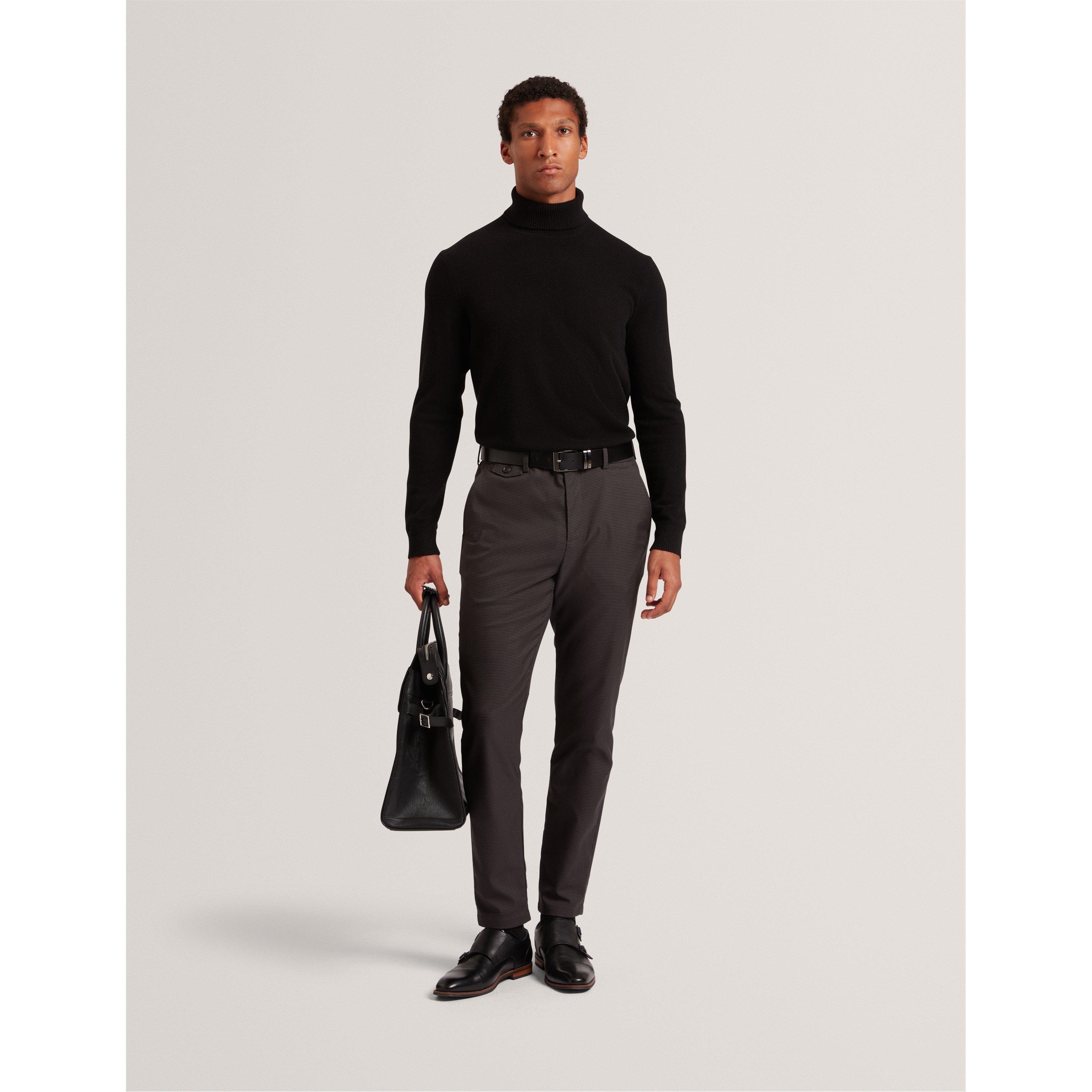 Grey - Ted Baker - Men's Houndstooth Slim Fit Trousers - 6