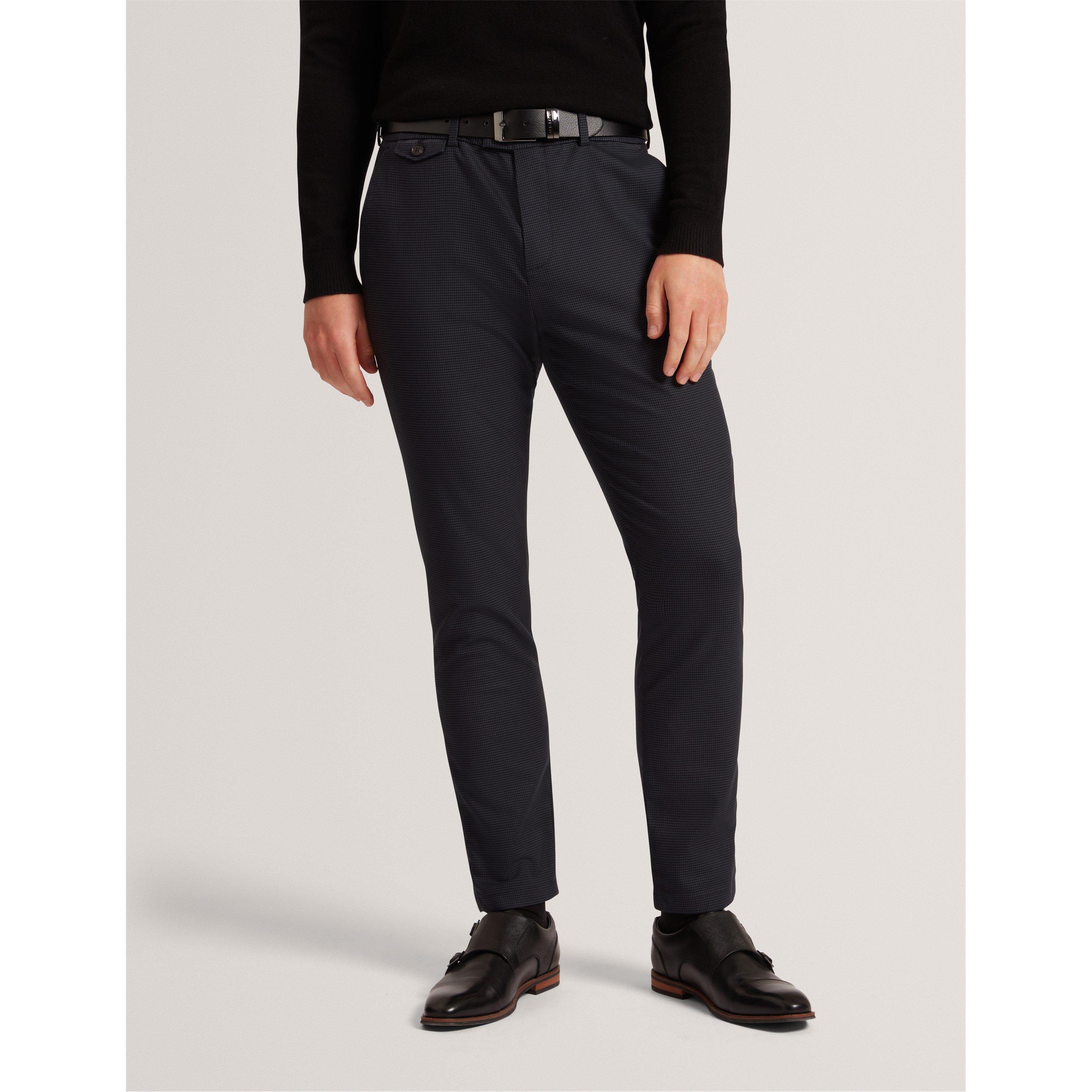 Navy - Ted Baker - Men's Houndstooth Slim Fit Trousers - 2