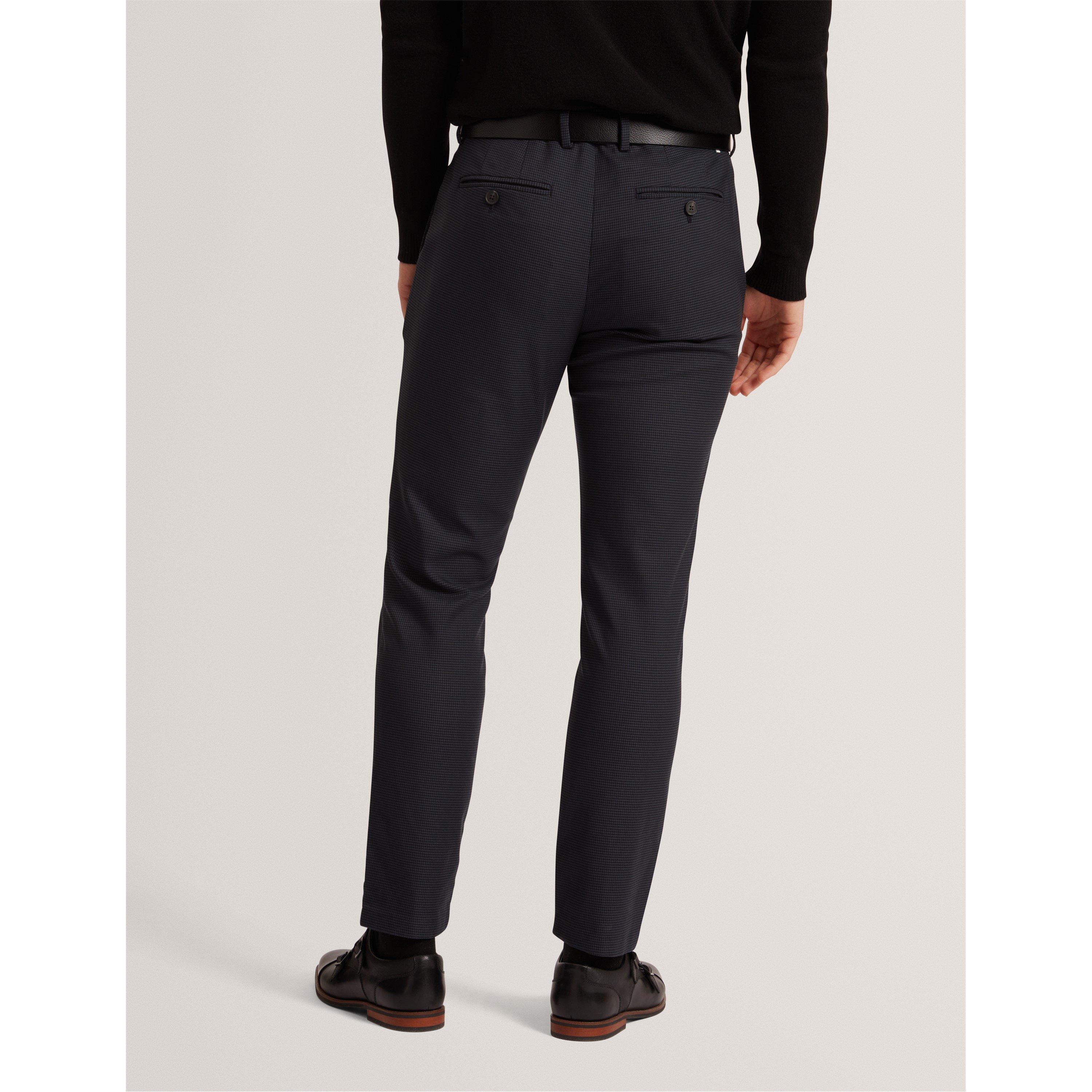 Navy - Ted Baker - Men's Houndstooth Slim Fit Trousers - 3