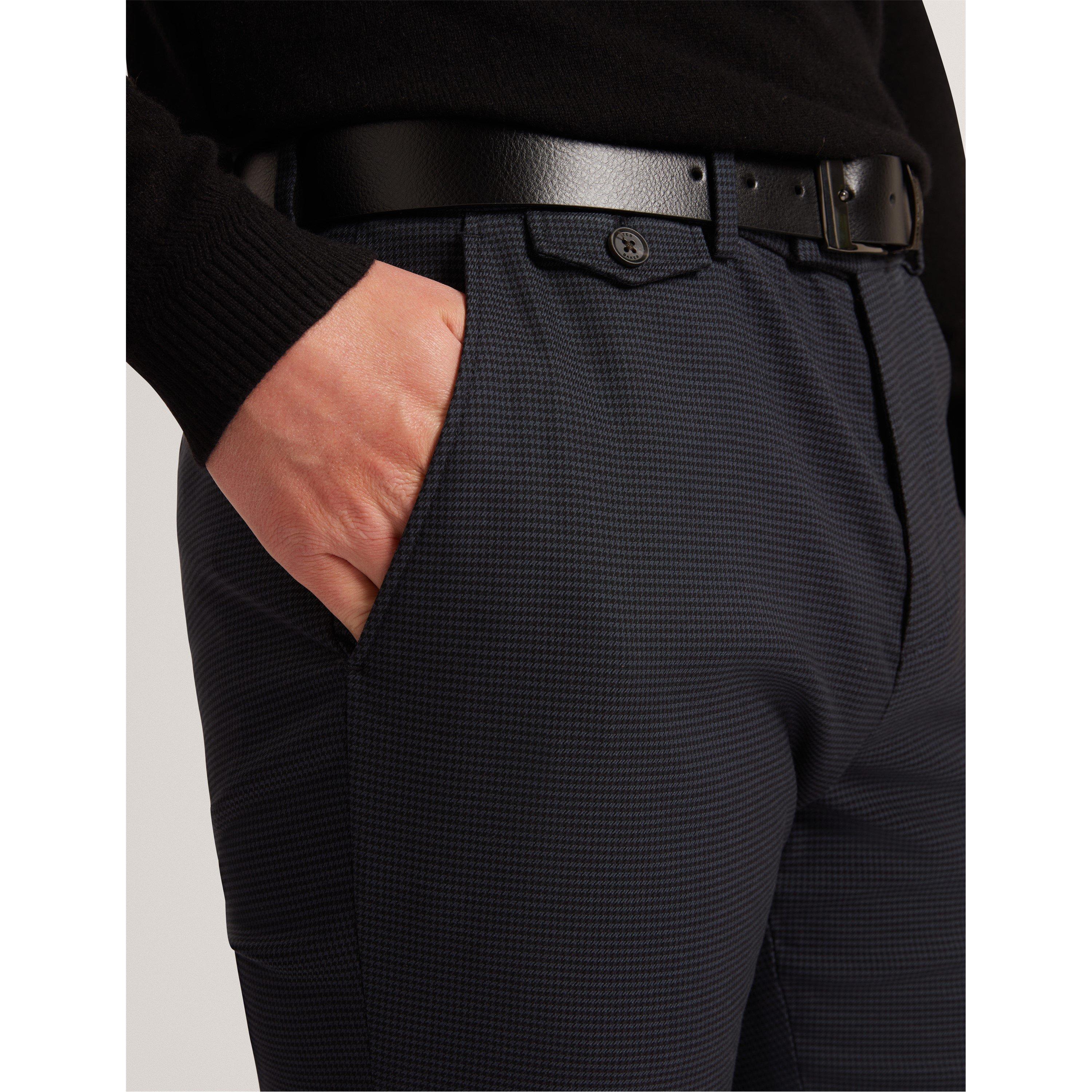 Navy - Ted Baker - Men's Houndstooth Slim Fit Trousers - 4