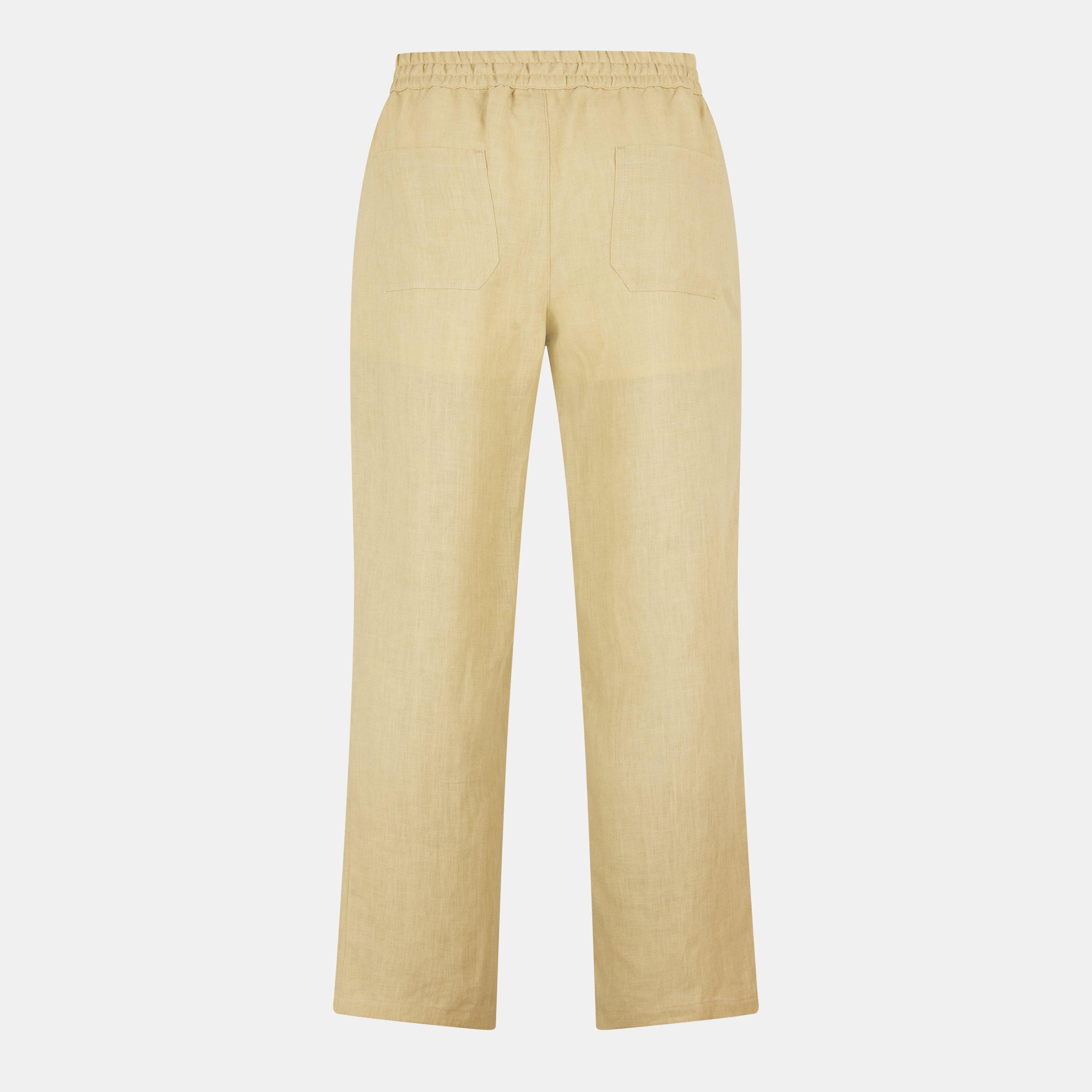 Beige/Blue - Off White - Men's Linen Slim Fit Trousers - 2
