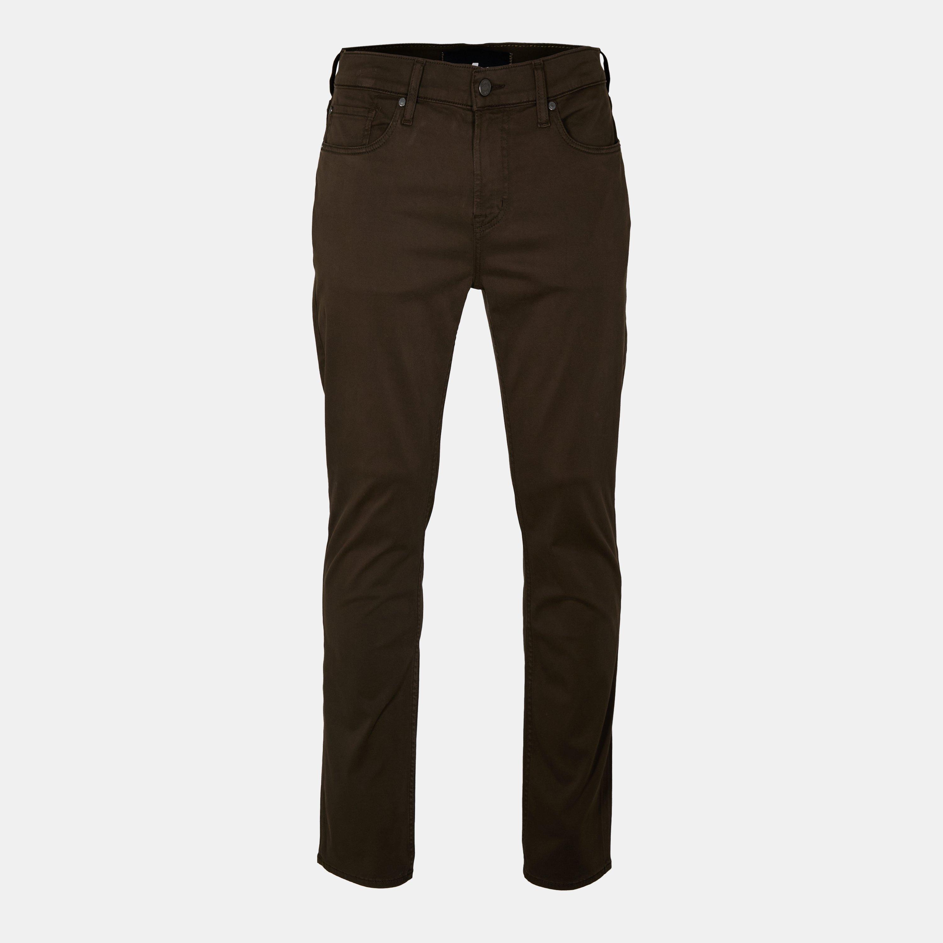 Olive - 7 For All Mankind - Men's Slimmy Sateen Slim Fit Trousers - 1