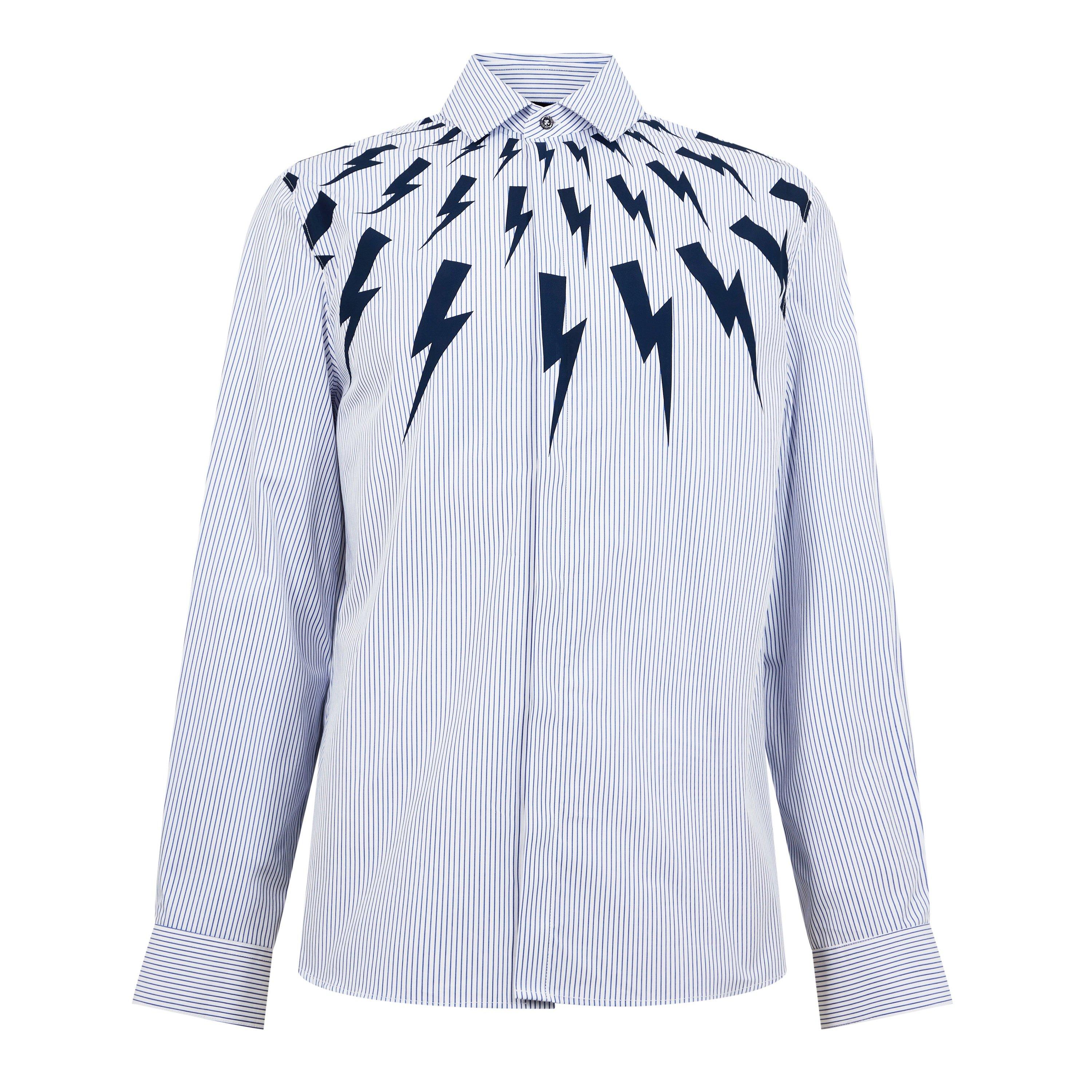 Blue - Neil Barrett - Men's Awning Bolt Striped Long-Sleeve Patterned Shirt - 5