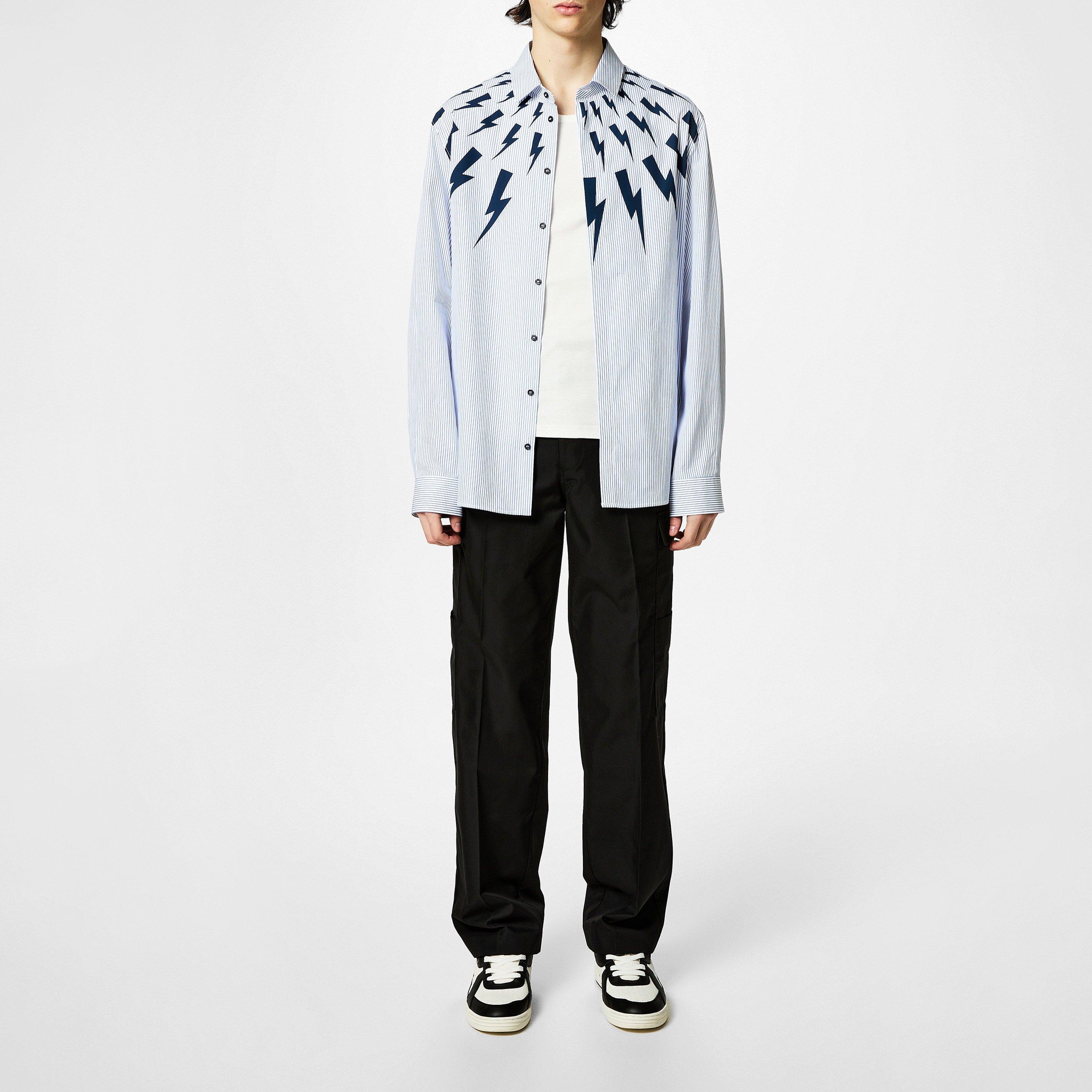 Blue - Neil Barrett - Men's Awning Bolt Striped Long-Sleeve Patterned Shirt - 4
