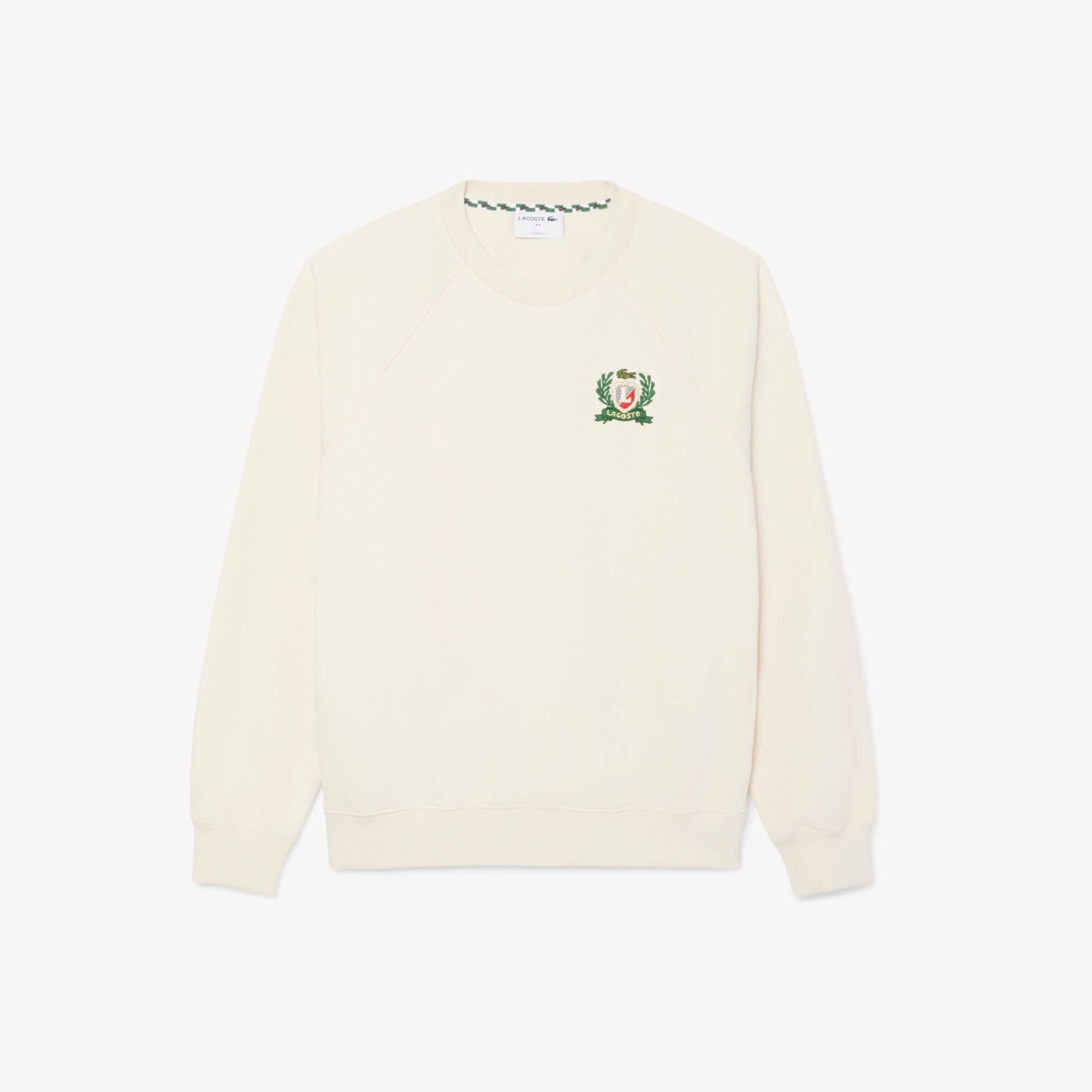 White XFJ - Lacoste - Men's Crest Embroidered Logo Long Sleeve Crew Sweatshirt - 1