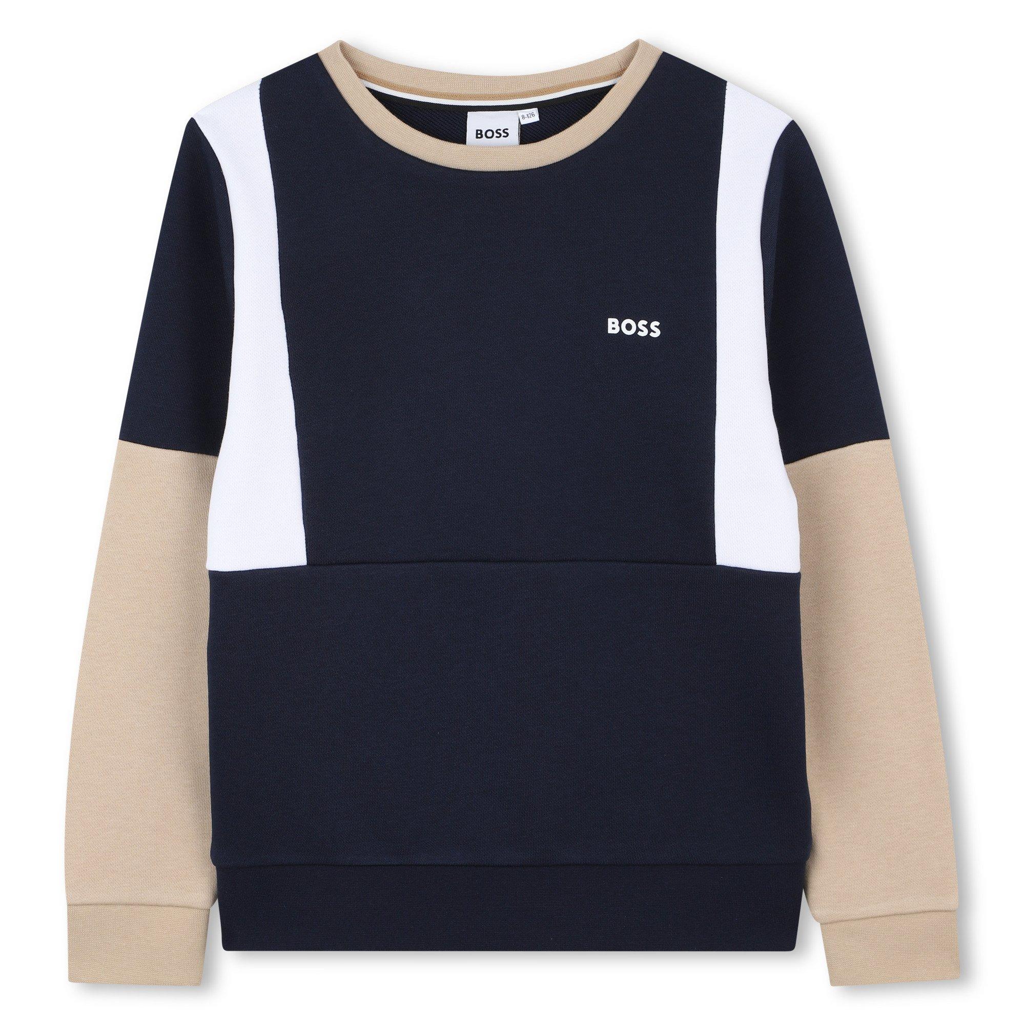Navy 849 - Boss - Kids' Geometric Panelling Relaxed Fit Crew Sweatshirt - 1