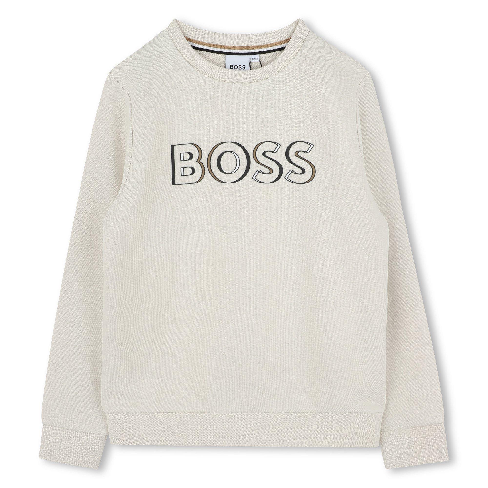 Boss Boys Kids' Bold Logo Relaxed Fit Crew Sweatshirt - Vanille 21C - 6 Yrs