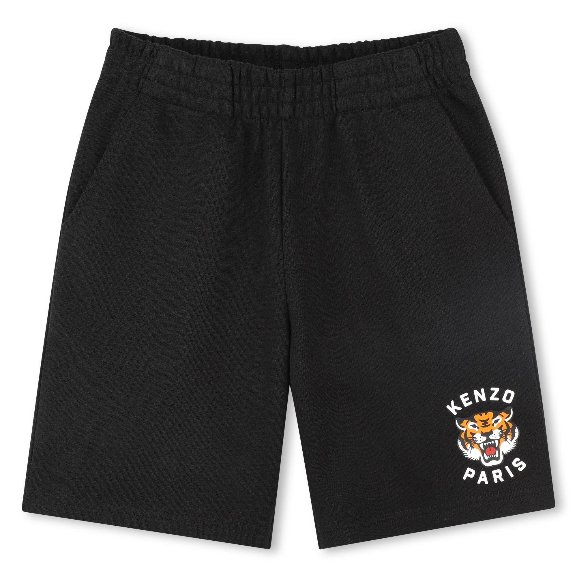 Kenzo  Black 095 Kids' Tiger Motif Fleece Jogger Shorts - 8Y