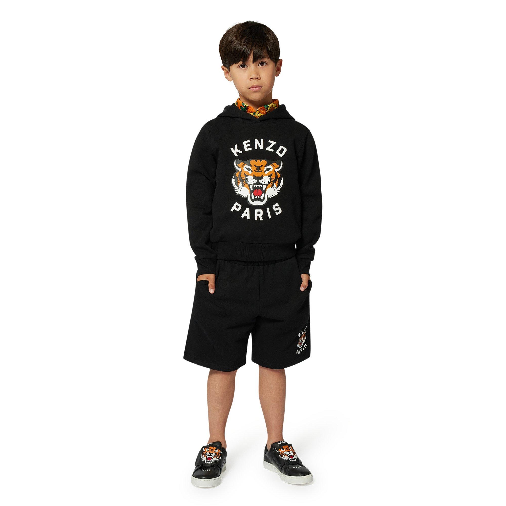 Black 095 - Kenzo - Unisex Kids' Tiger Fleece Jogger Shorts - 4