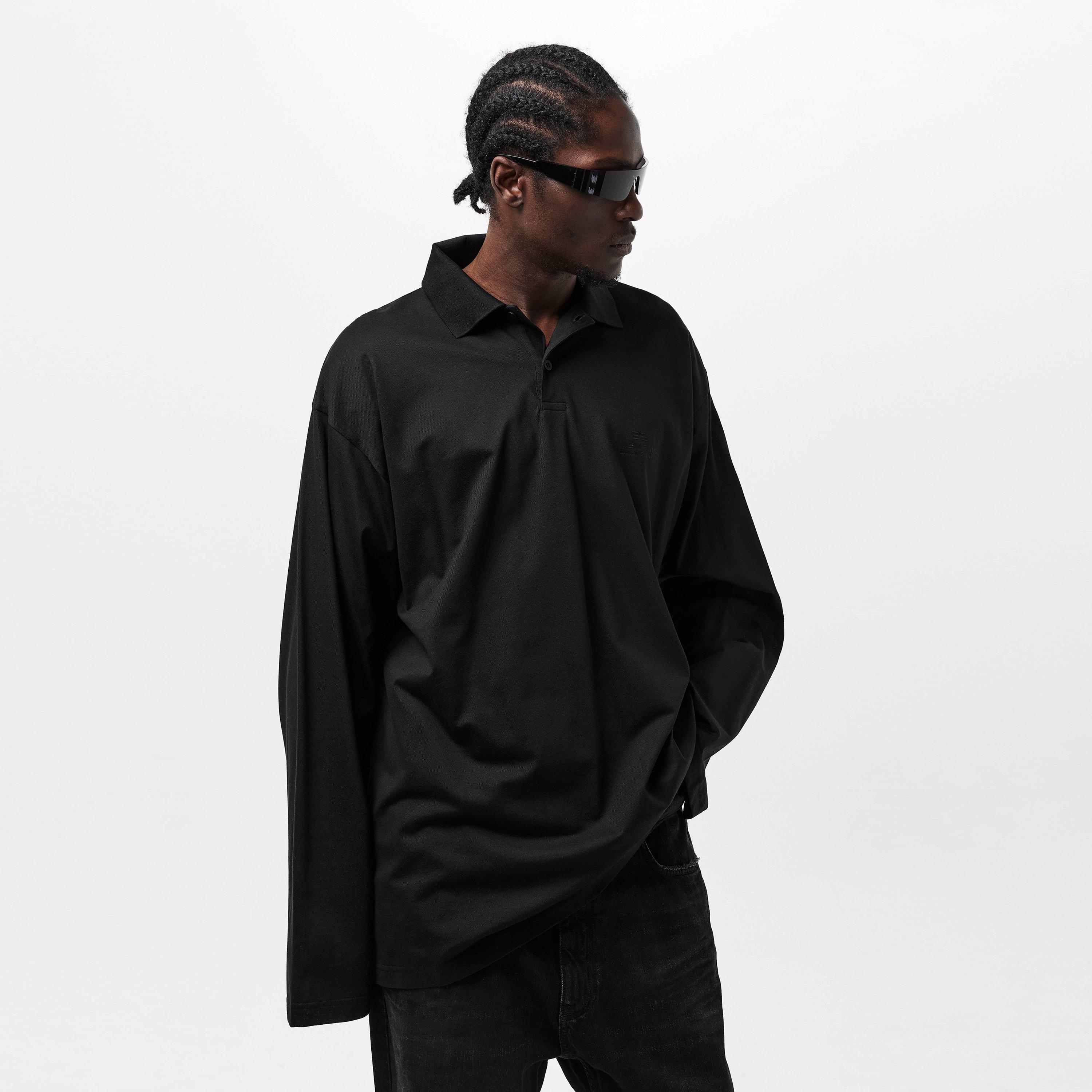 Black - Balenciaga - Men's Long-Sleeve Rugby Polo Shirt - 3