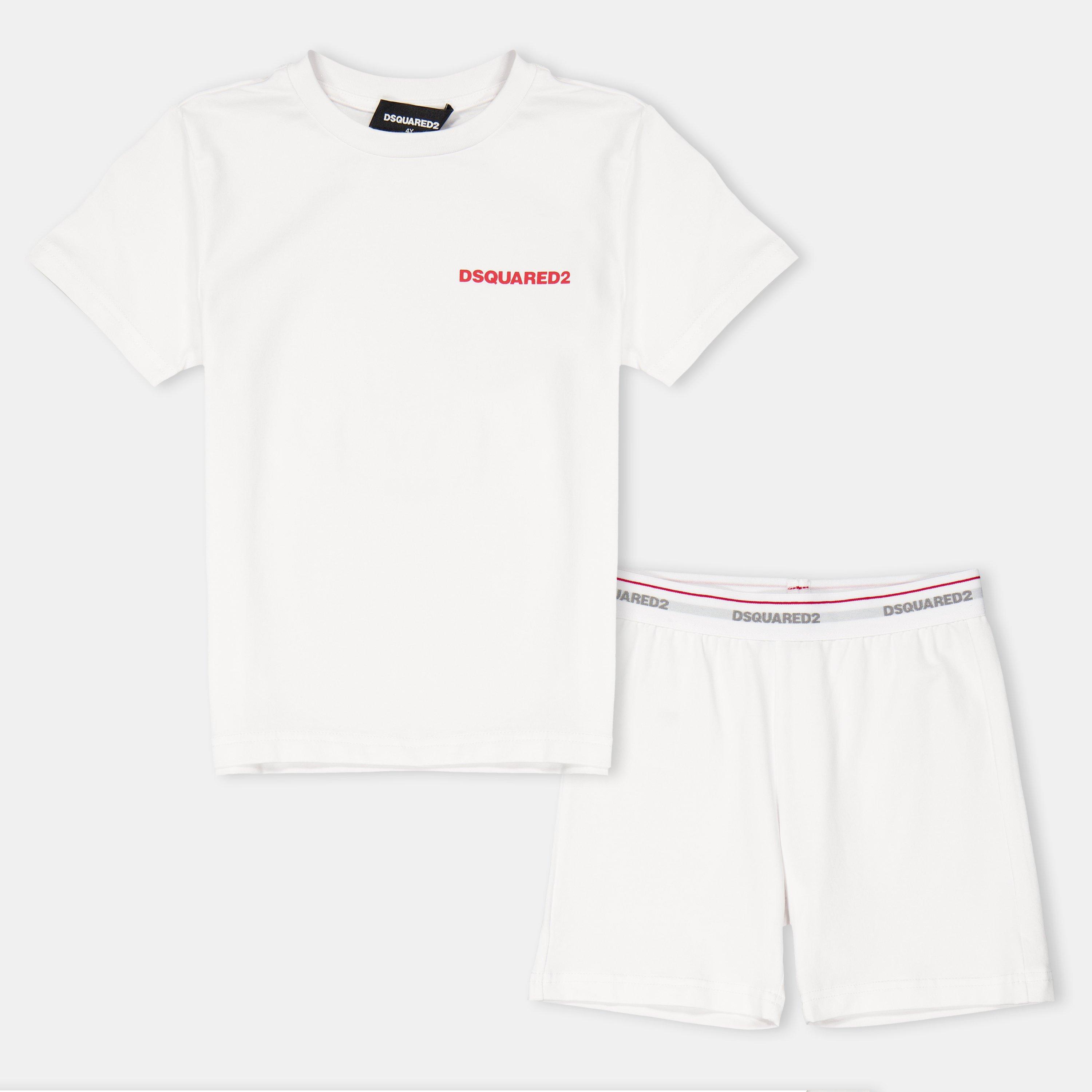 White DQ100 - DSquared2 - Kids' Logo T-Shirt and Shorts Set - 1