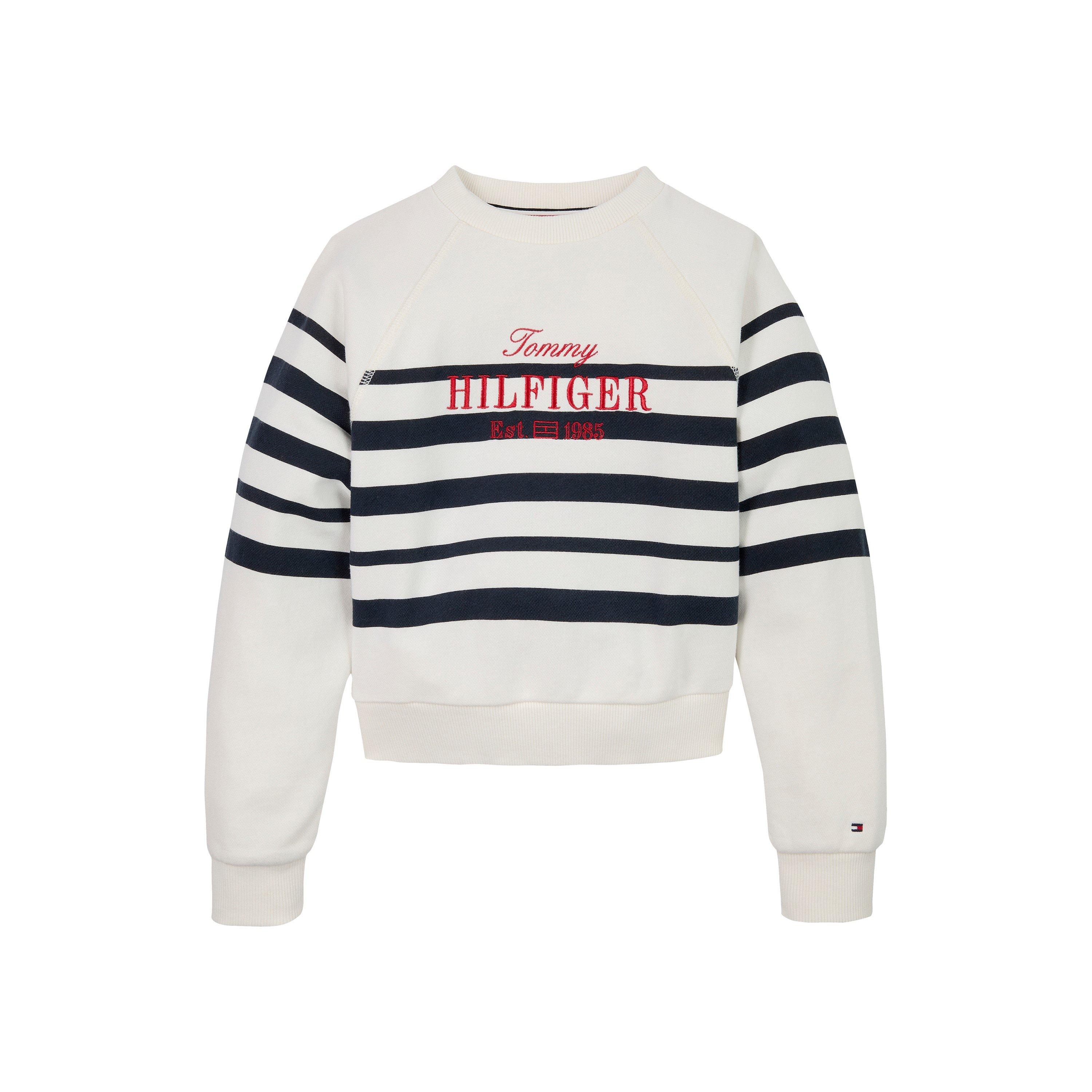 Navy Stripe 0A7 - Tommy Hilfiger - Kids' Script Cotton Crew Sweatshirt - 1