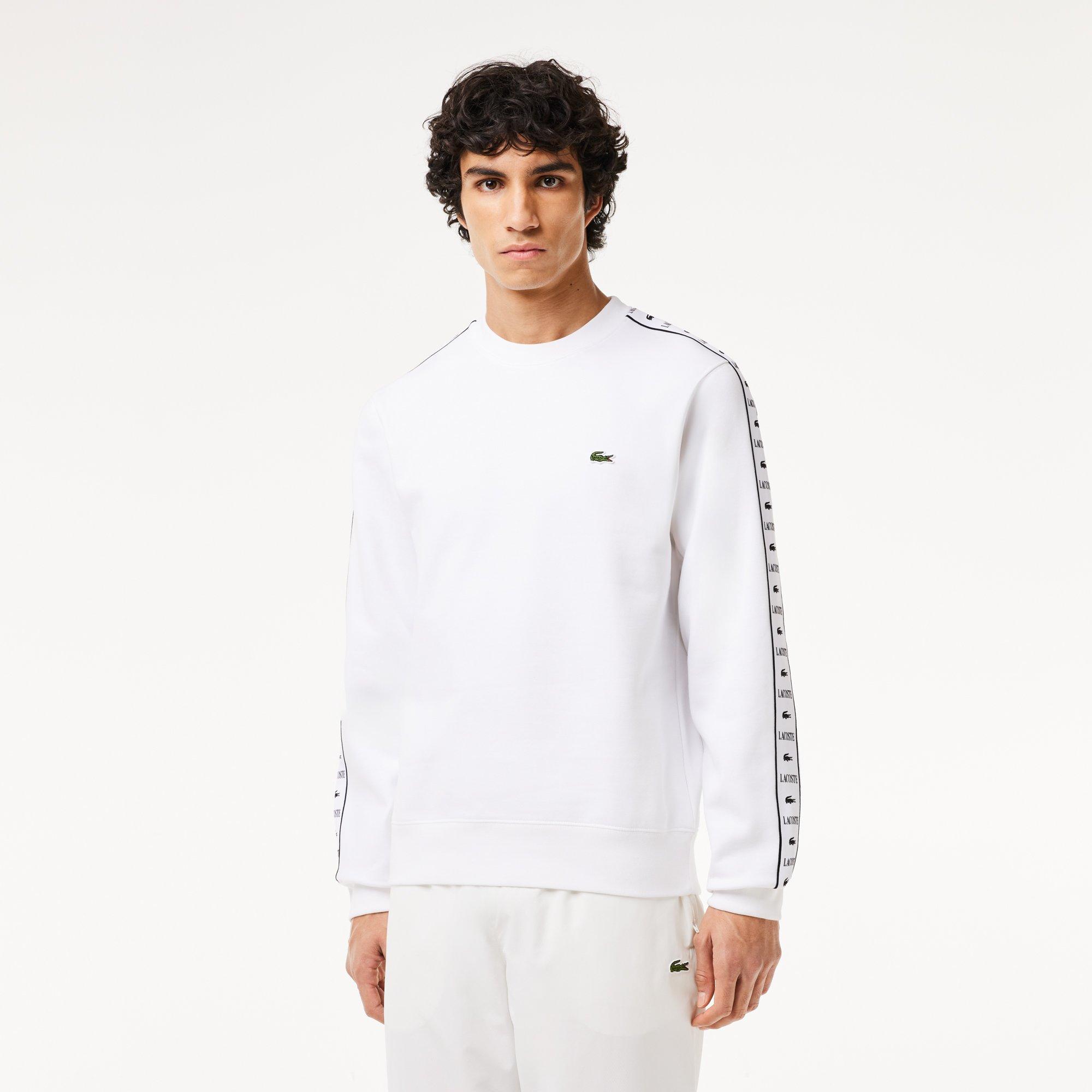 White - Lacoste - Men's Stripe Logo Crew Sweatshirt - 1