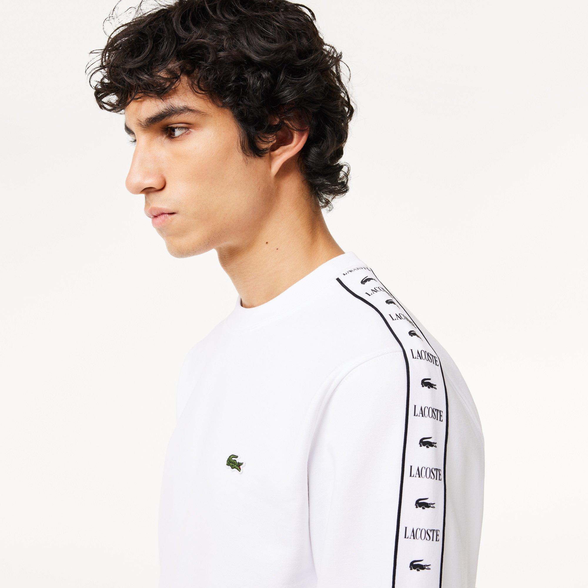 White - Lacoste - Men's Stripe Logo Crew Sweatshirt - 4