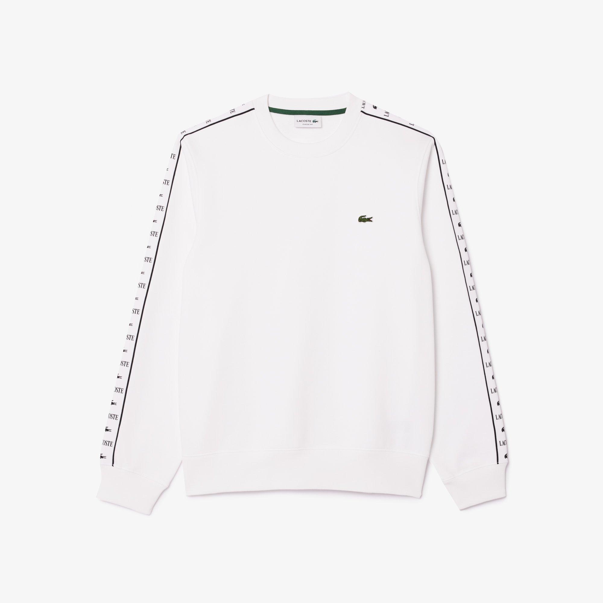 White - Lacoste - Men's Stripe Logo Crew Sweatshirt - 6