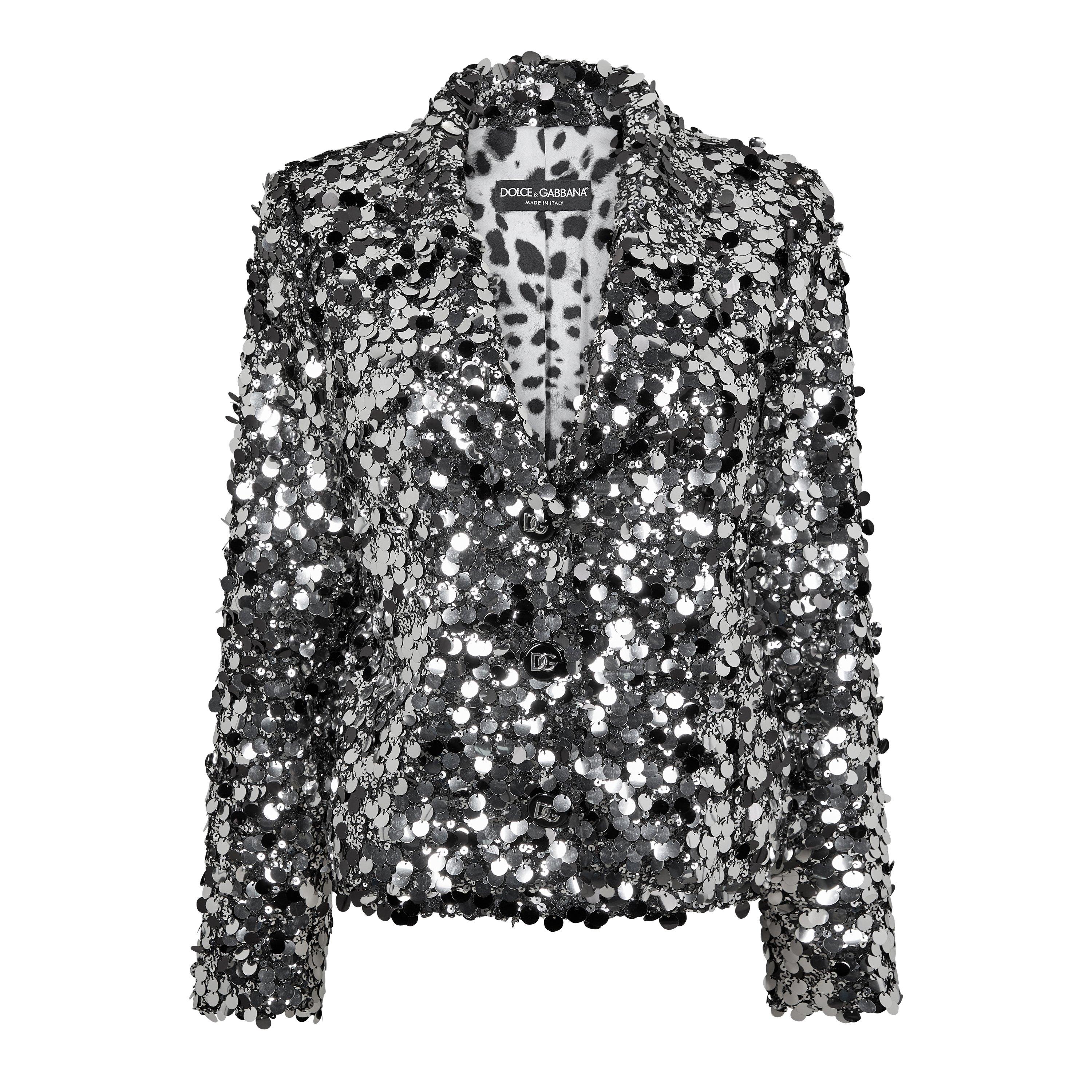 Argento - Dolce and Gabbana - Women's Sequin Long Sleeve Leather Jacket - 5