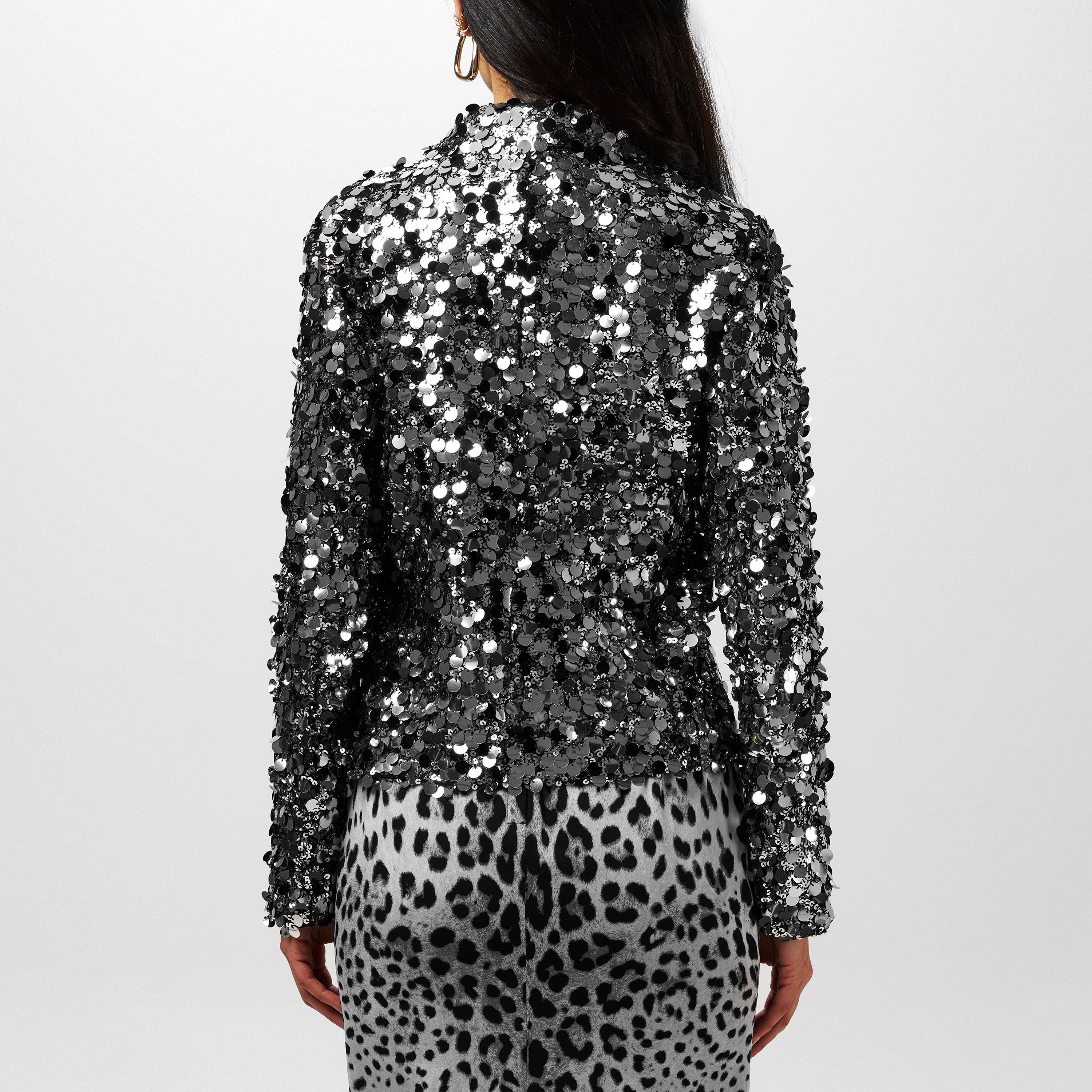 Argento - Dolce and Gabbana - Women's Sequin Long Sleeve Leather Jacket - 3