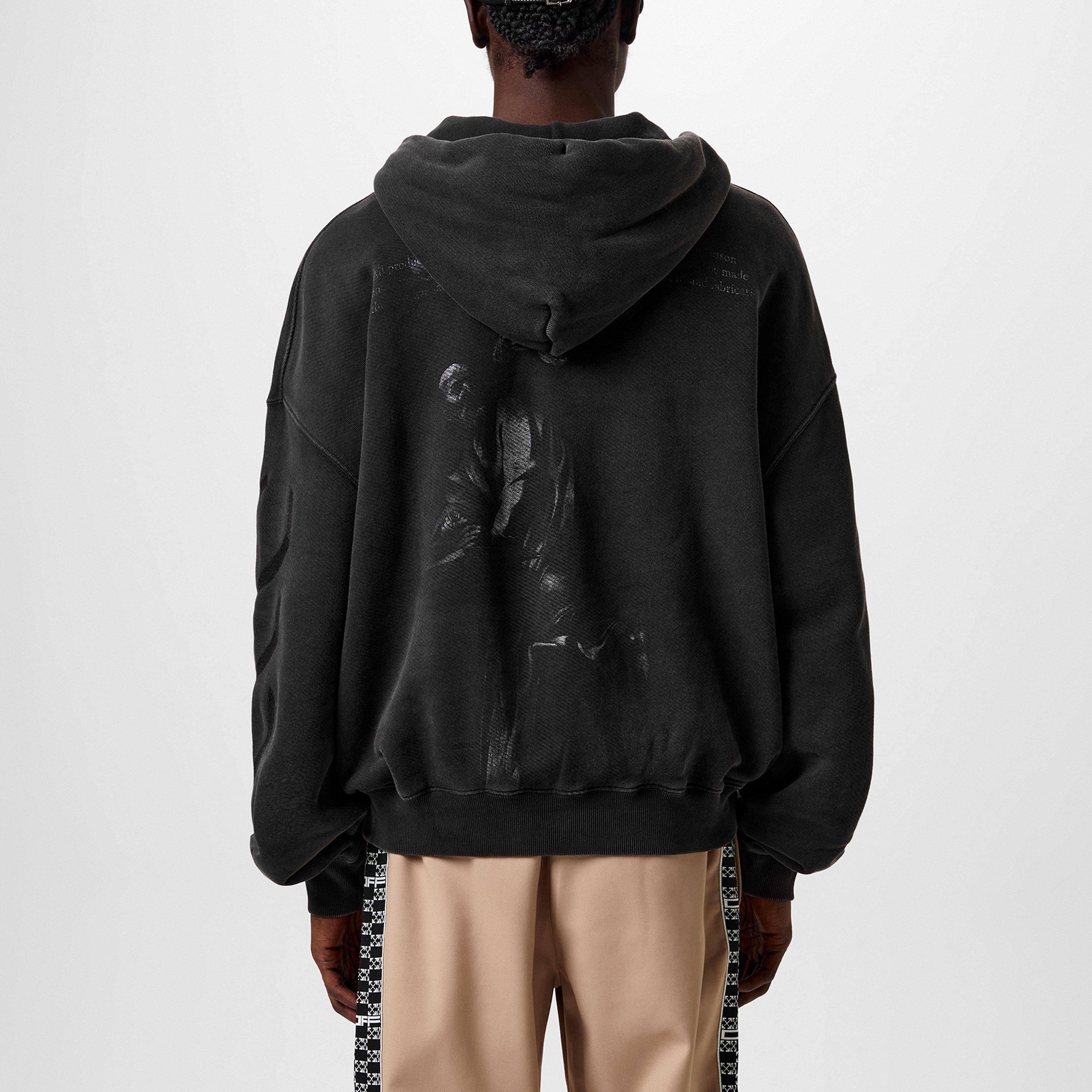 Black - Off White - Men's Saint Matthew Distressed Graphic Print Hoodie - 3