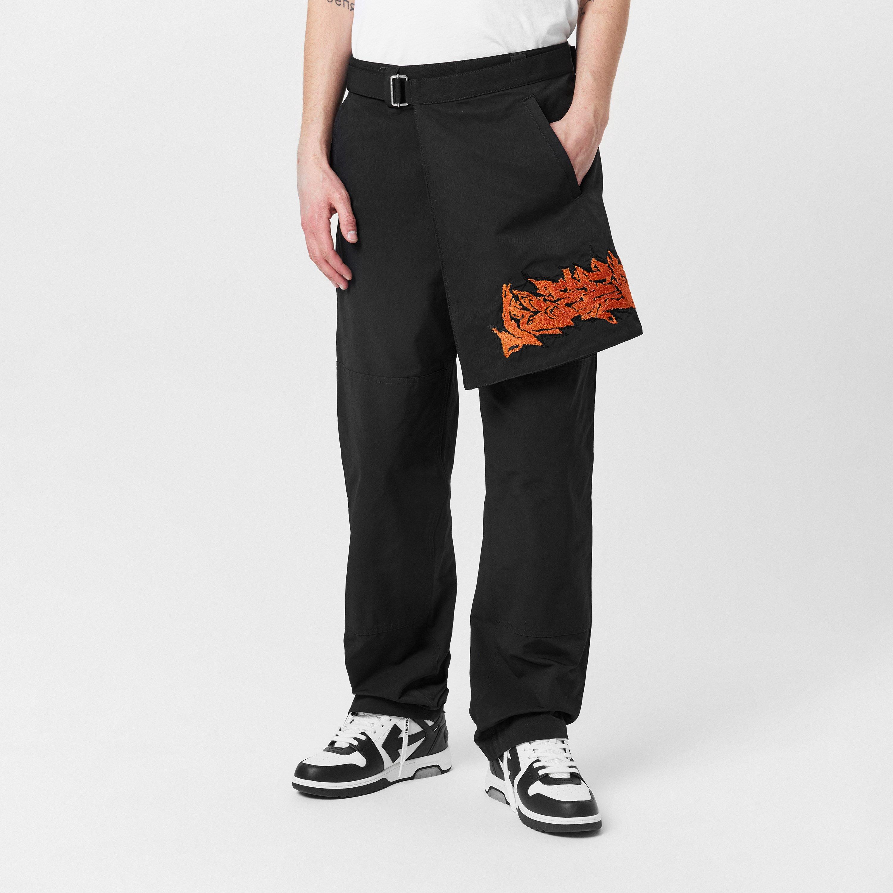 Blauw - Off White - Men's Graphic Trousers with Embroidered Detailing - 3