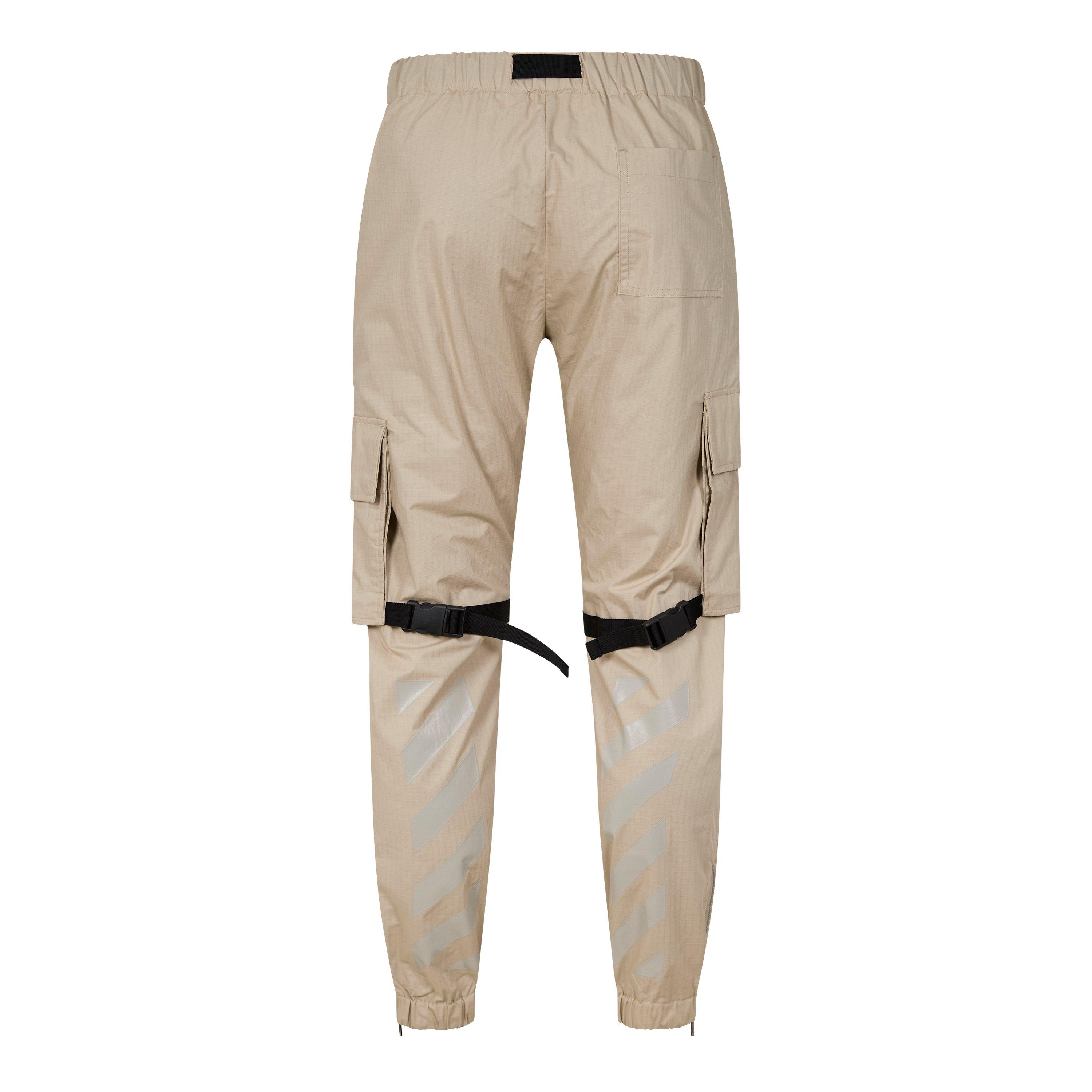 Dark Sand - Off White - Men's Diagonal Stripes Cargo Trousers - 2