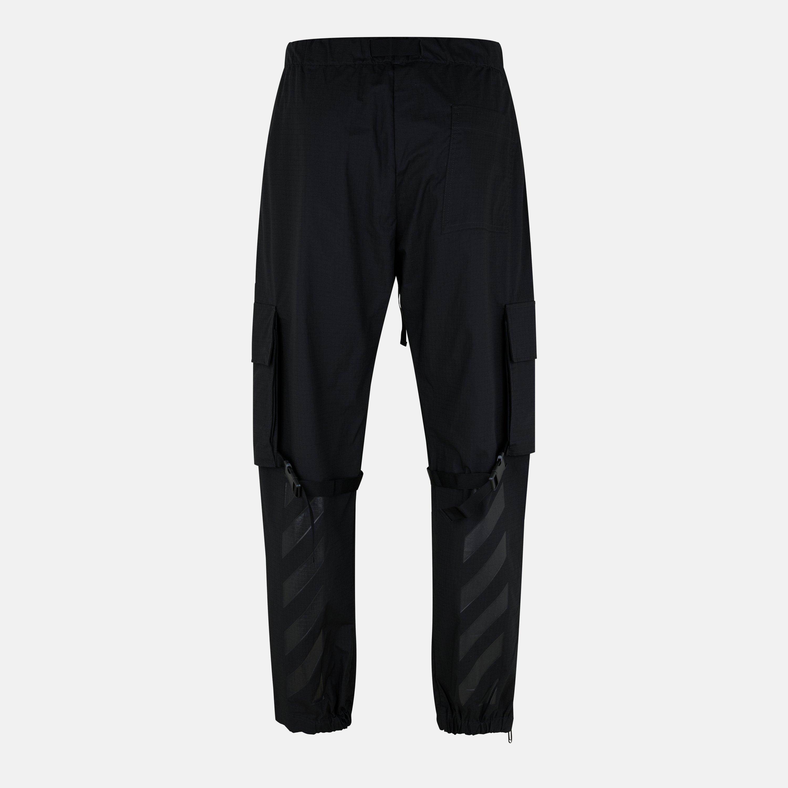 Black - Off White - Men's Cargo Trousers - 2