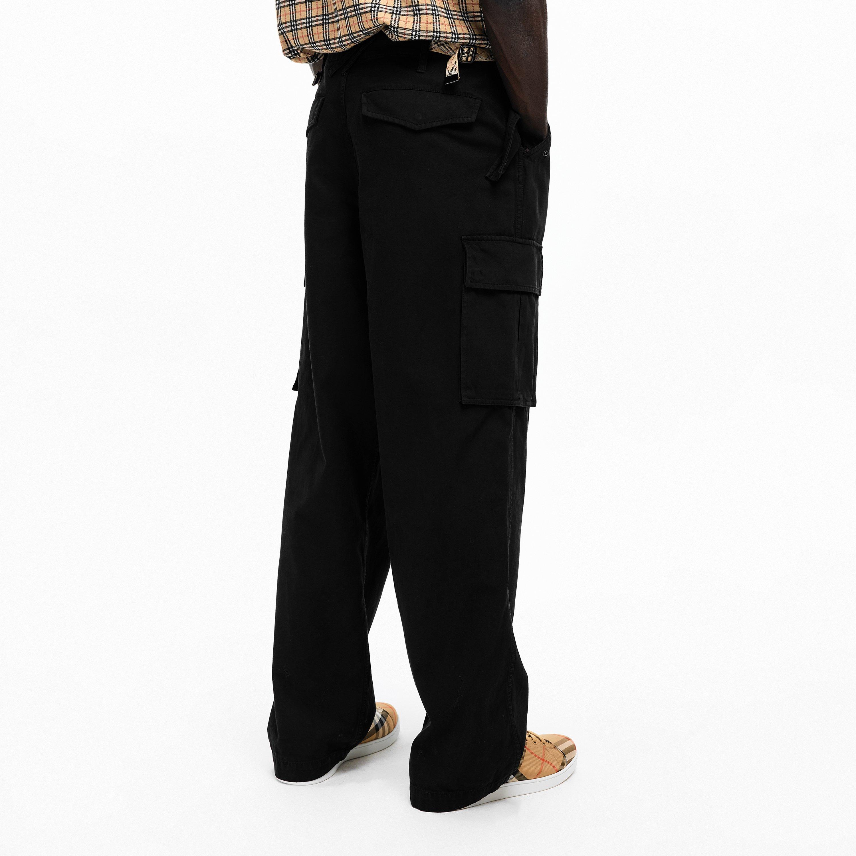 Black - Burberry - Men's Burb Tab Cargo Trousers - 4