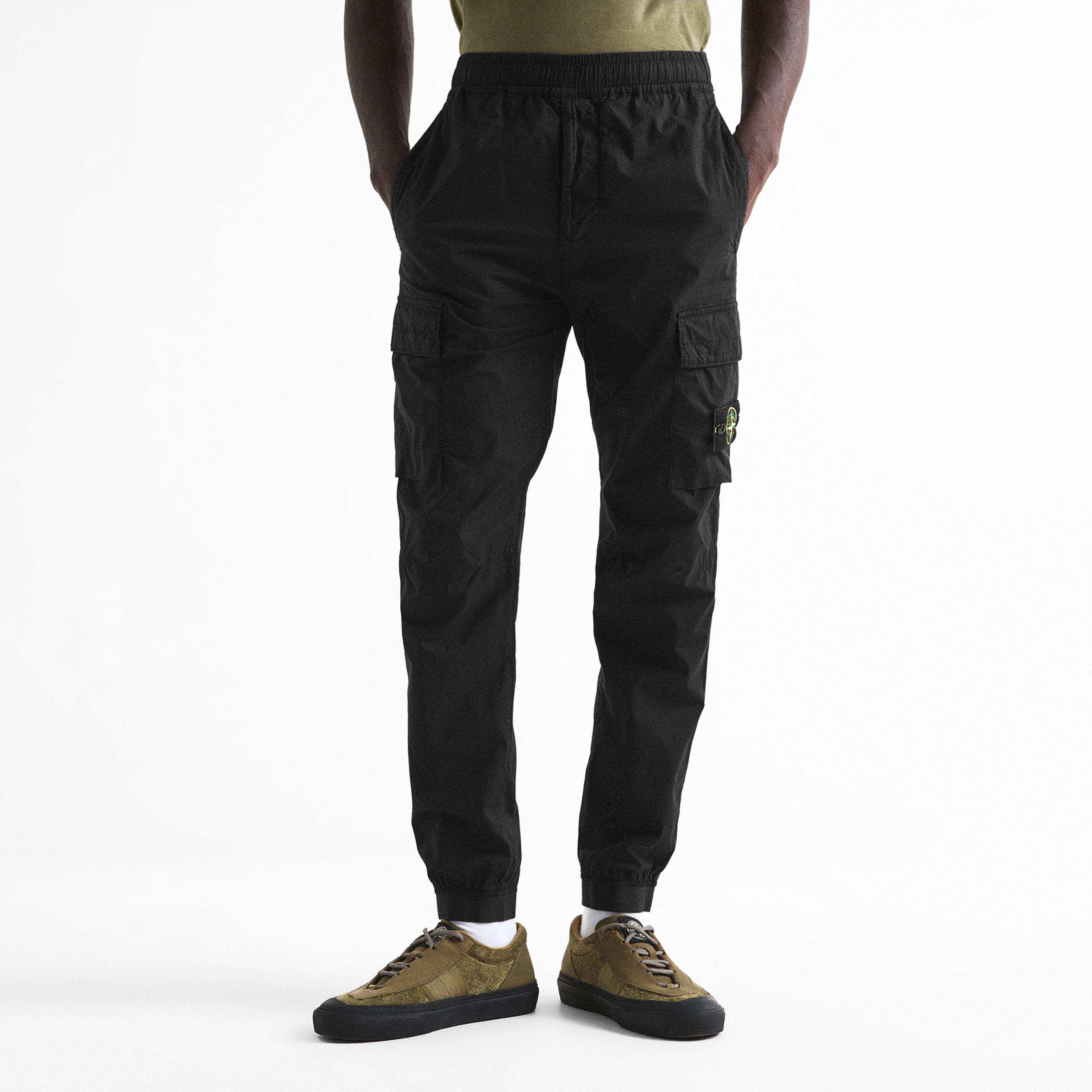 Black V0029 - Stone Island - Men's Tela Paracadute Cotton Tapered-Fit Cargo Trousers - 3