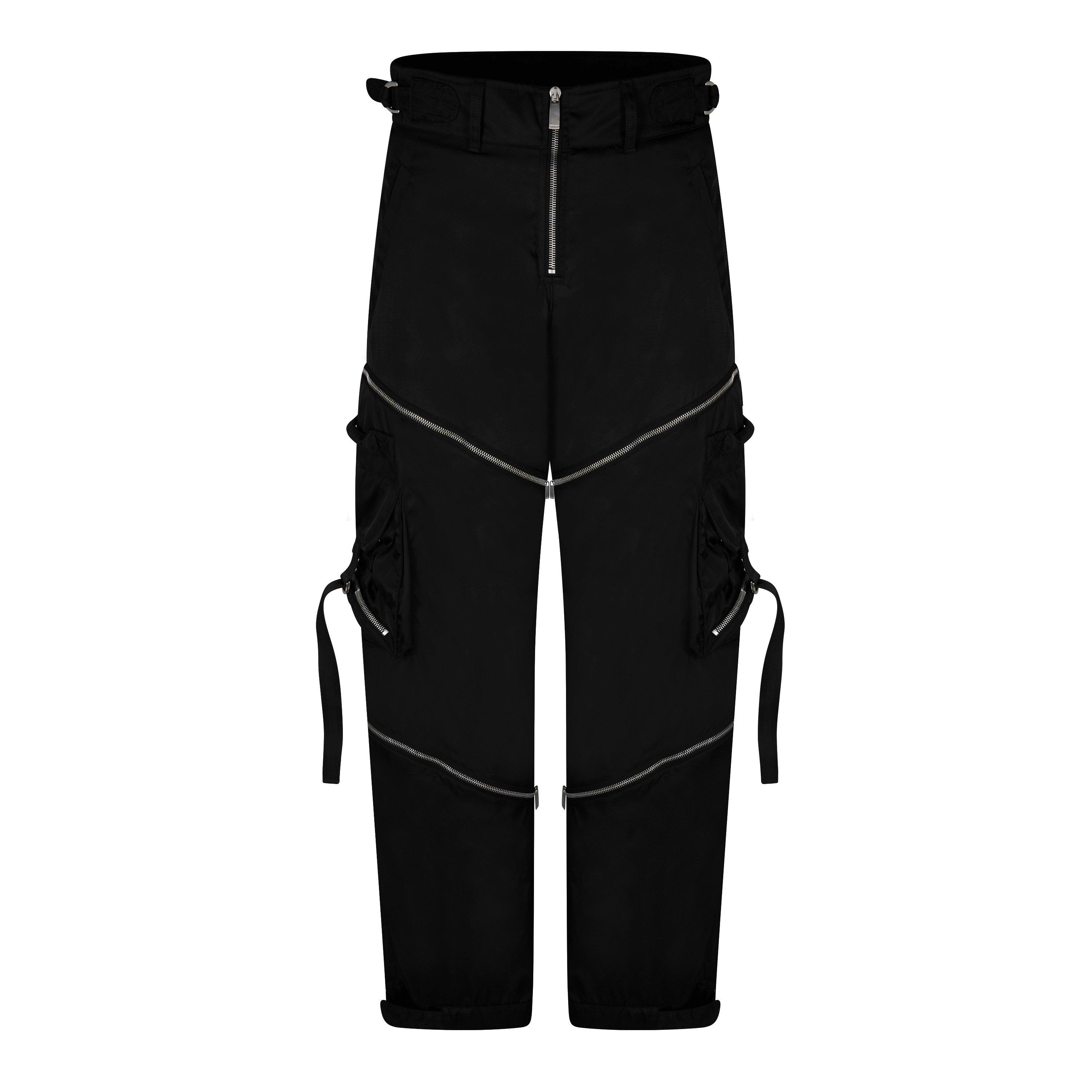 Black - Off White - Men's Zipped Cargo Trousers - 7