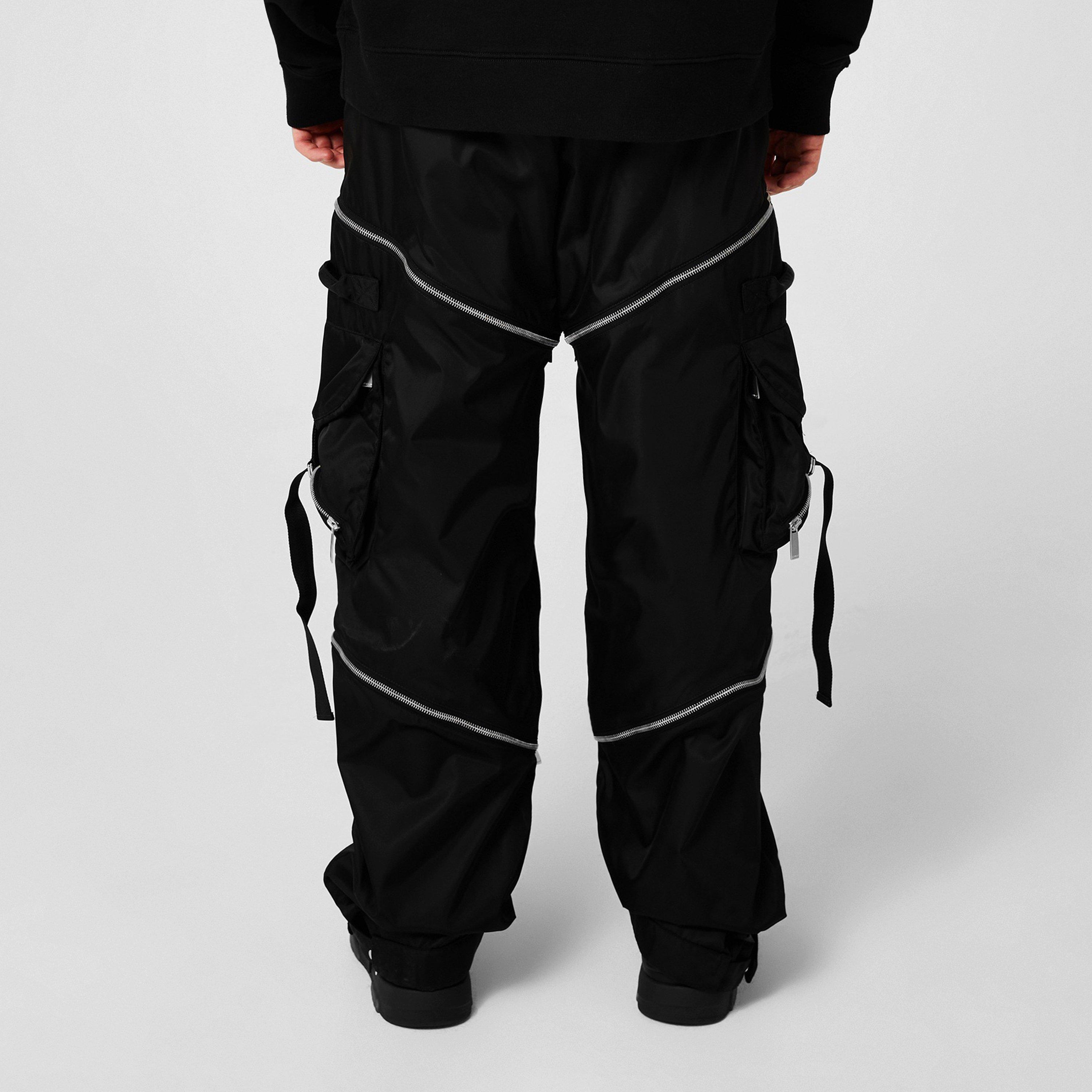 Black - Off White - Men's Zipped Cargo Trousers - 4