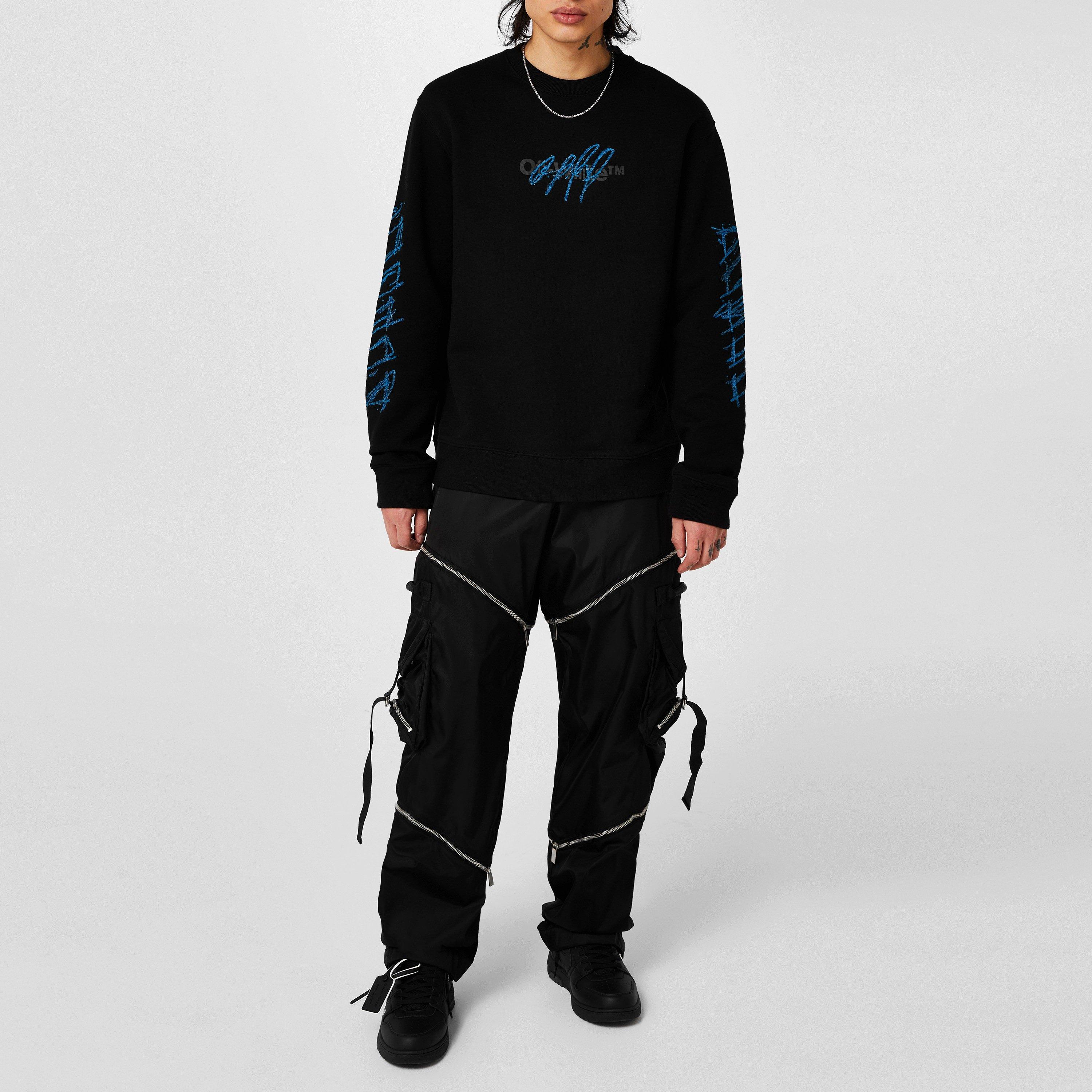 Black - Off White - Men's Zipped Cargo Trousers - 6