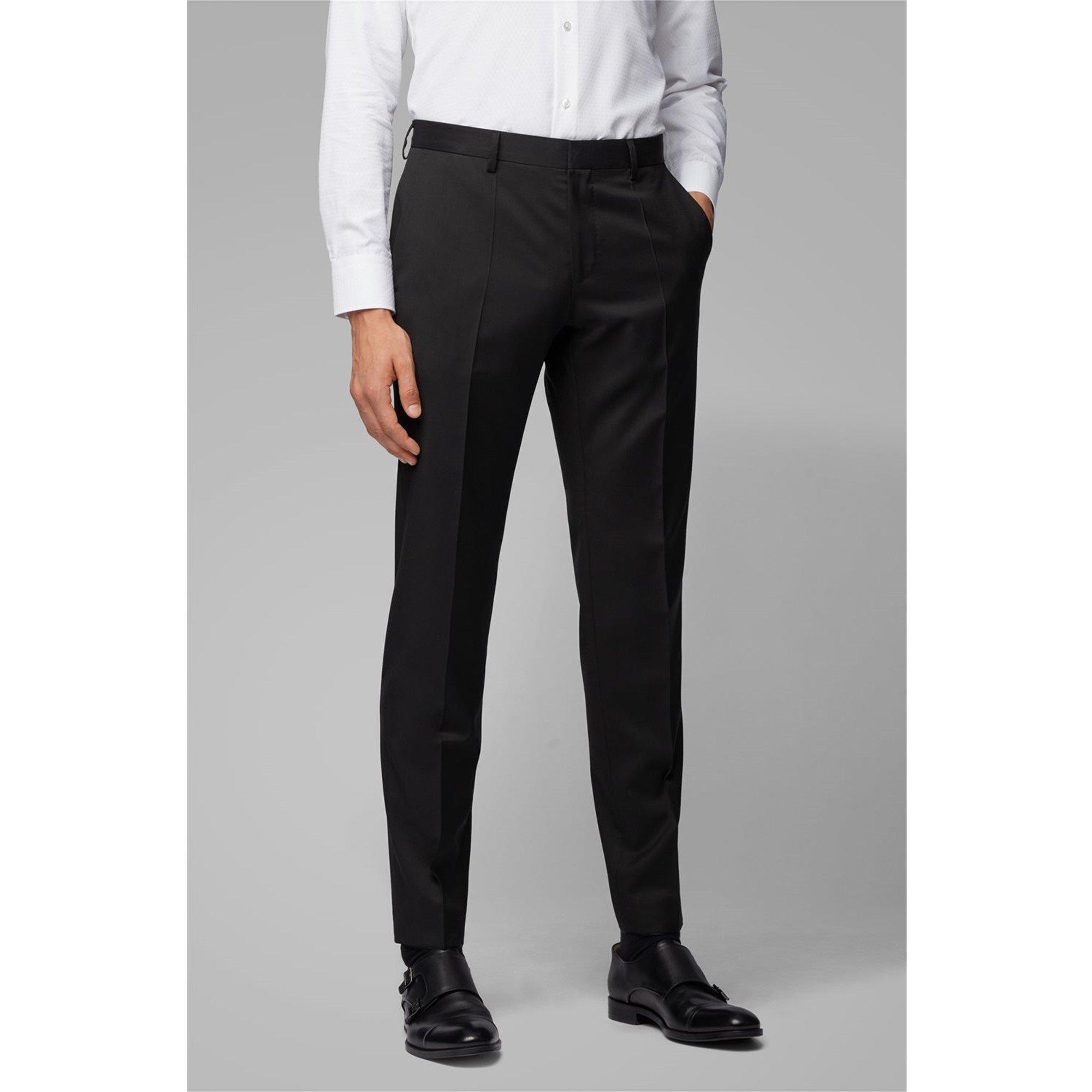 Black - Boss - Men's Herringbone Twill Gibson Italian Wool Trousers - 2