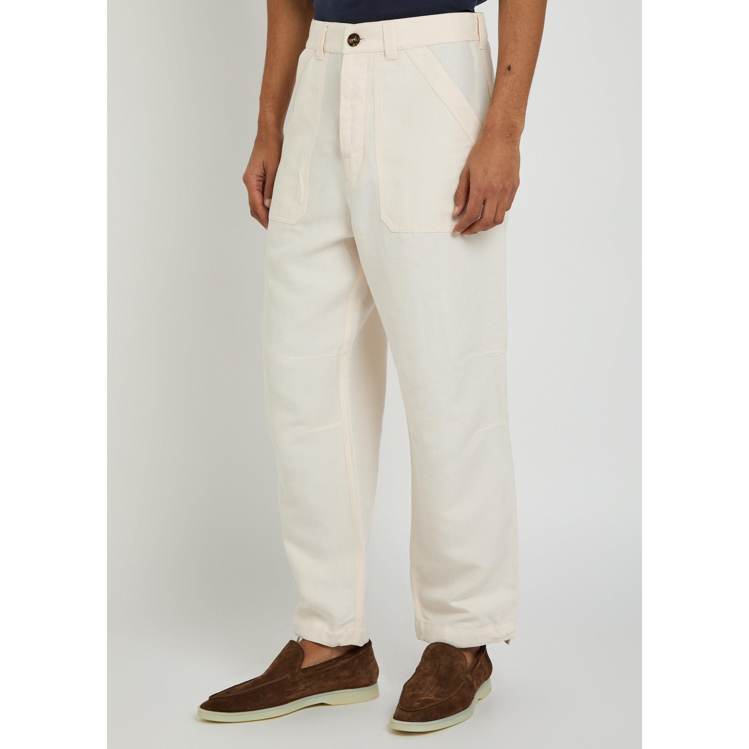 OFF WHITE - Brunello Cucinelli - Men's Cargo Linen Cotton-Blend Straight-Leg Trousers - 2