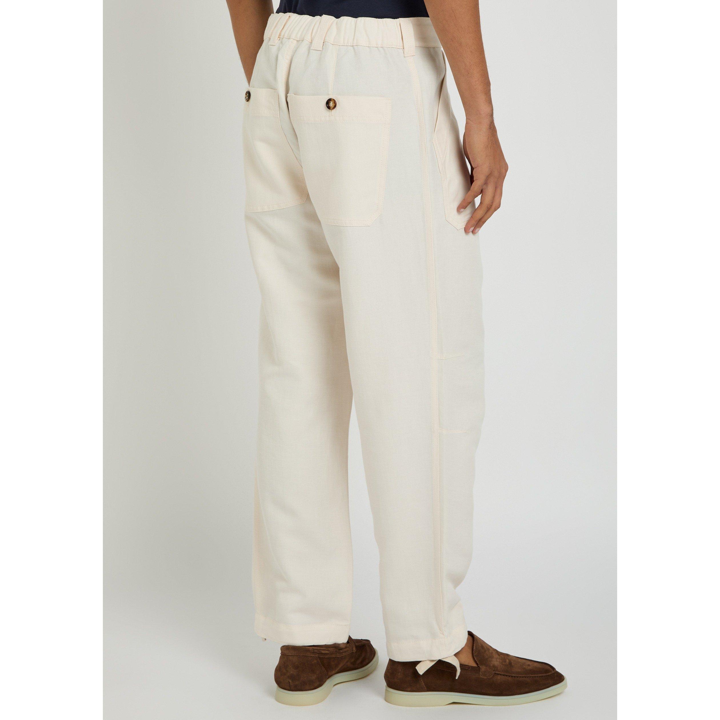 OFF WHITE - Brunello Cucinelli - Men's Cargo Linen Cotton-Blend Straight-Leg Trousers - 3