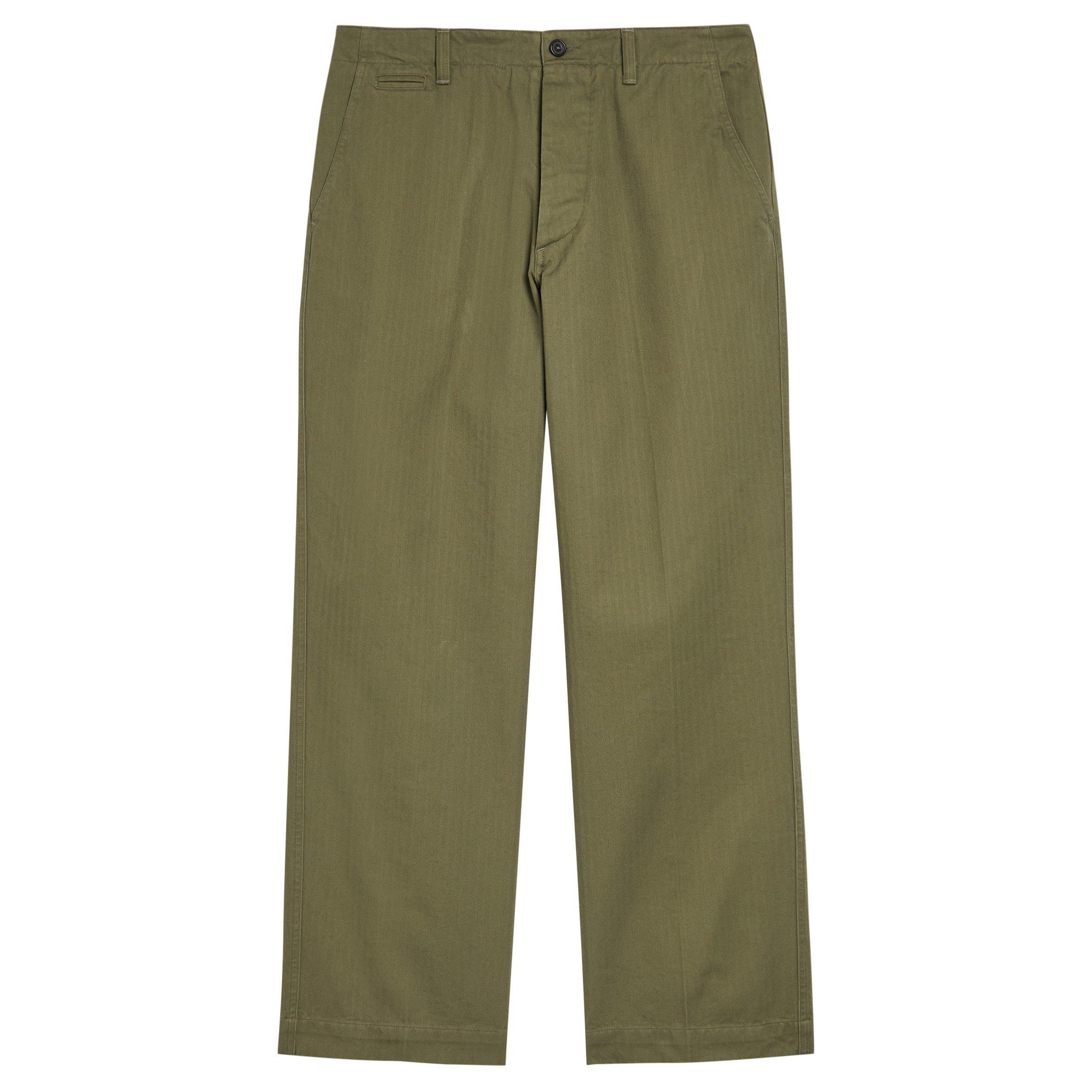 KHAKI - Drakes - Men's Cotton Herringbone Wide-Leg Chinos - 1
