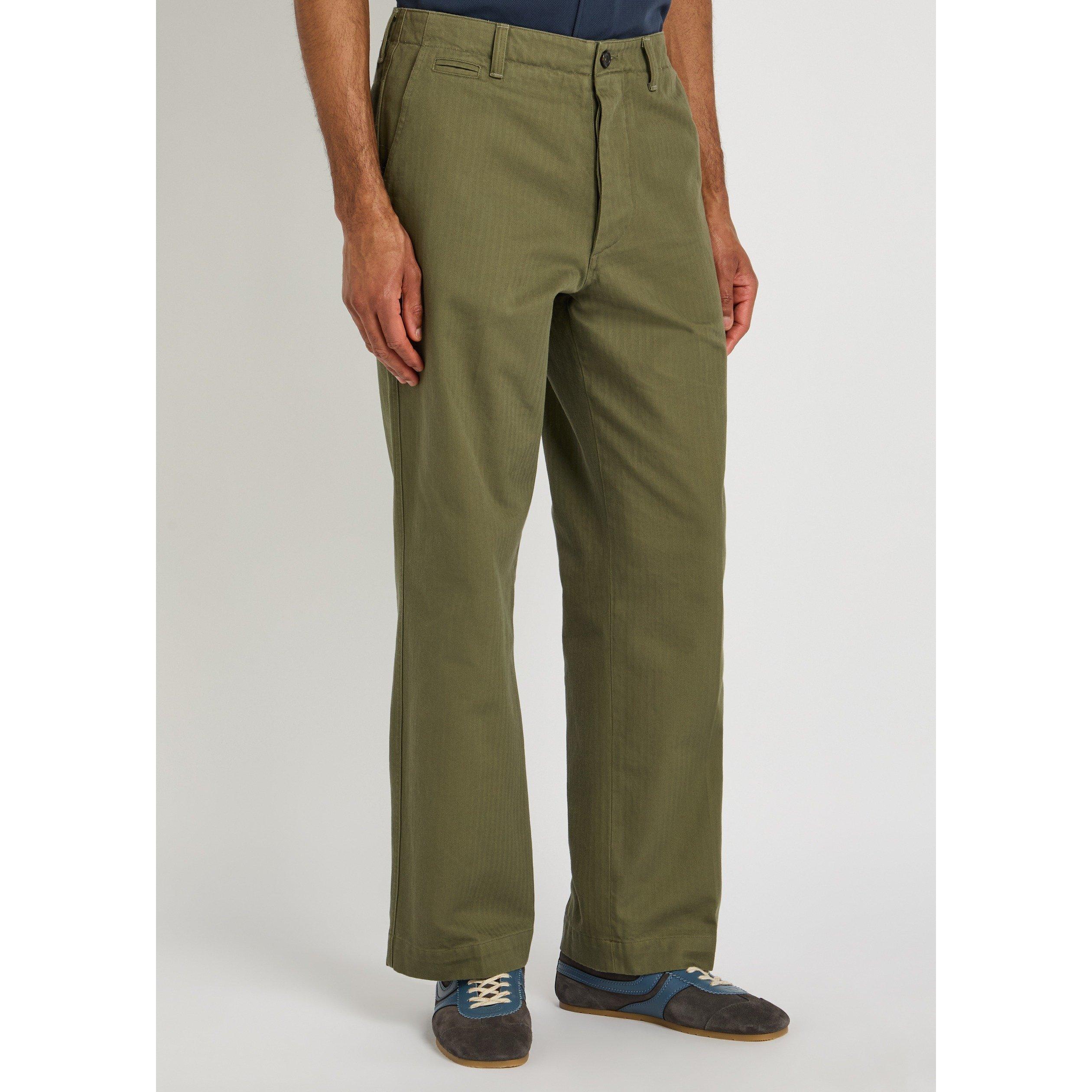 KHAKI - Drakes - Men's Cotton Herringbone Wide-Leg Chinos - 2