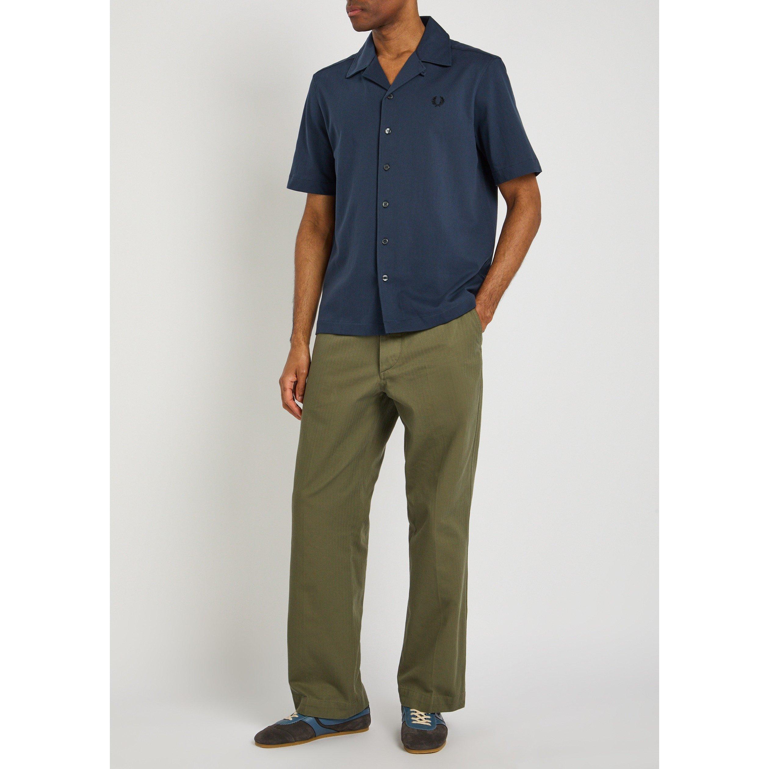 KHAKI - Drakes - Men's Cotton Herringbone Wide-Leg Chinos - 5