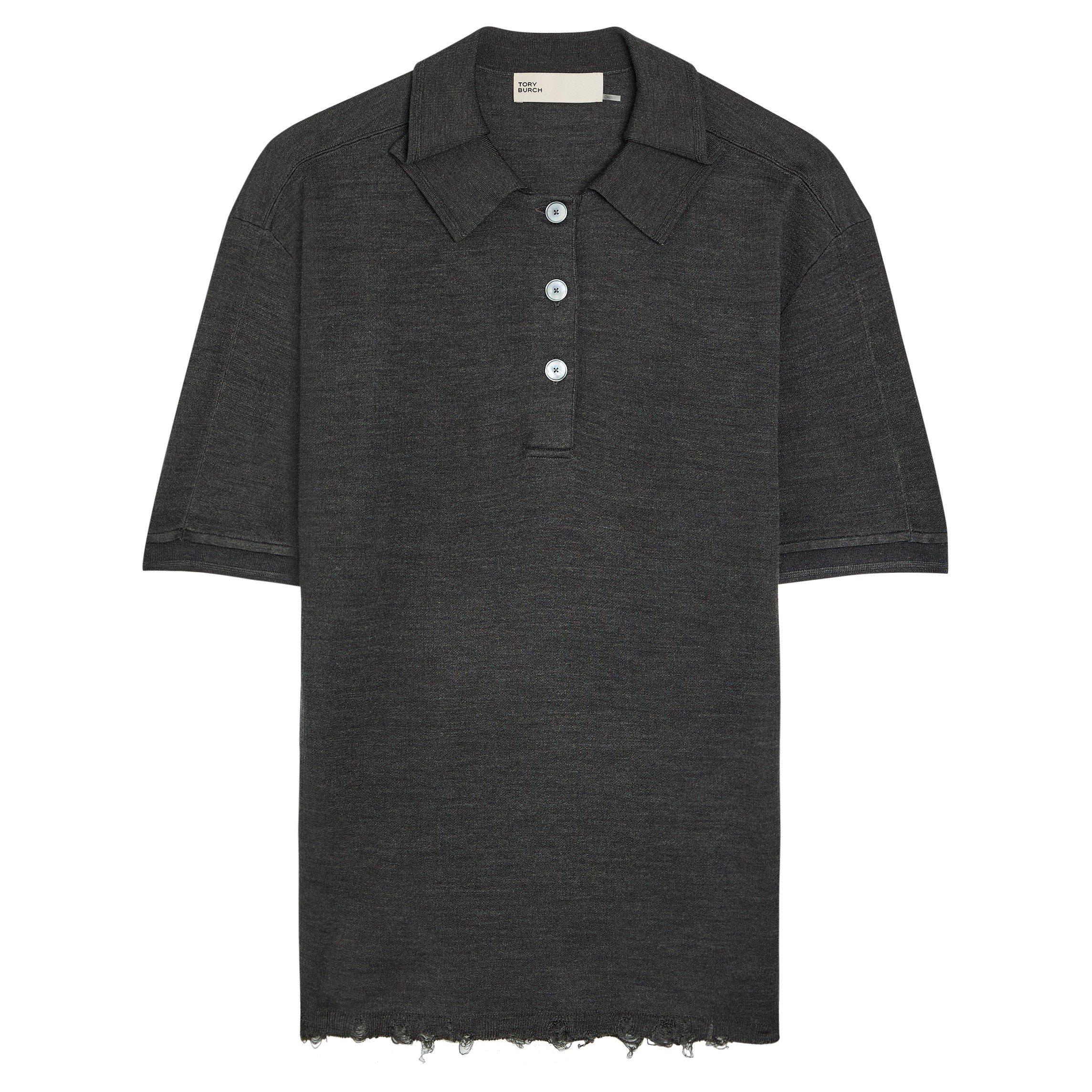 DARK GREY - Tory Burch - T OVERSIZED SILK POLO TOP