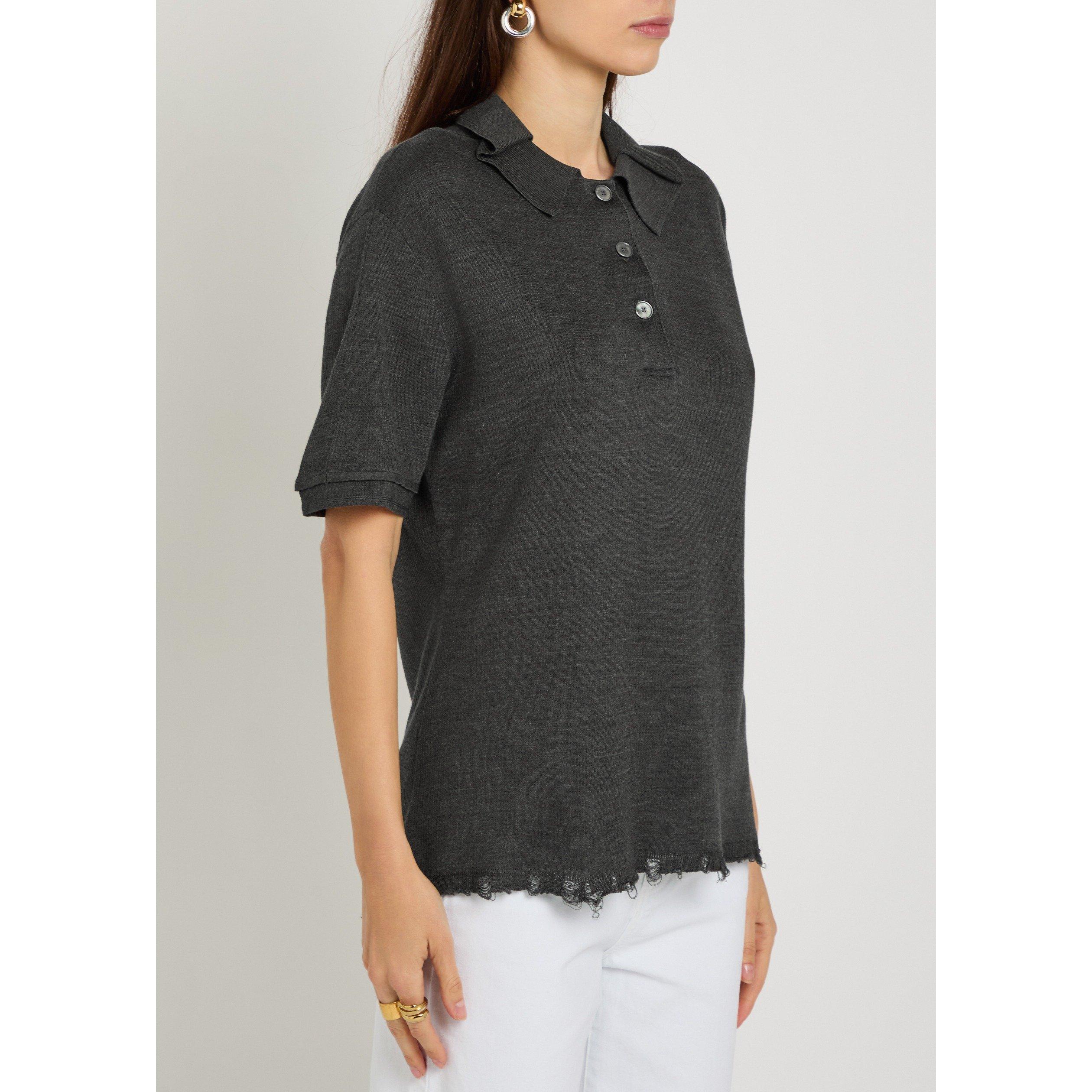 DARK GREY - Tory Burch - Women's Silk Oversized Polo Top - 2
