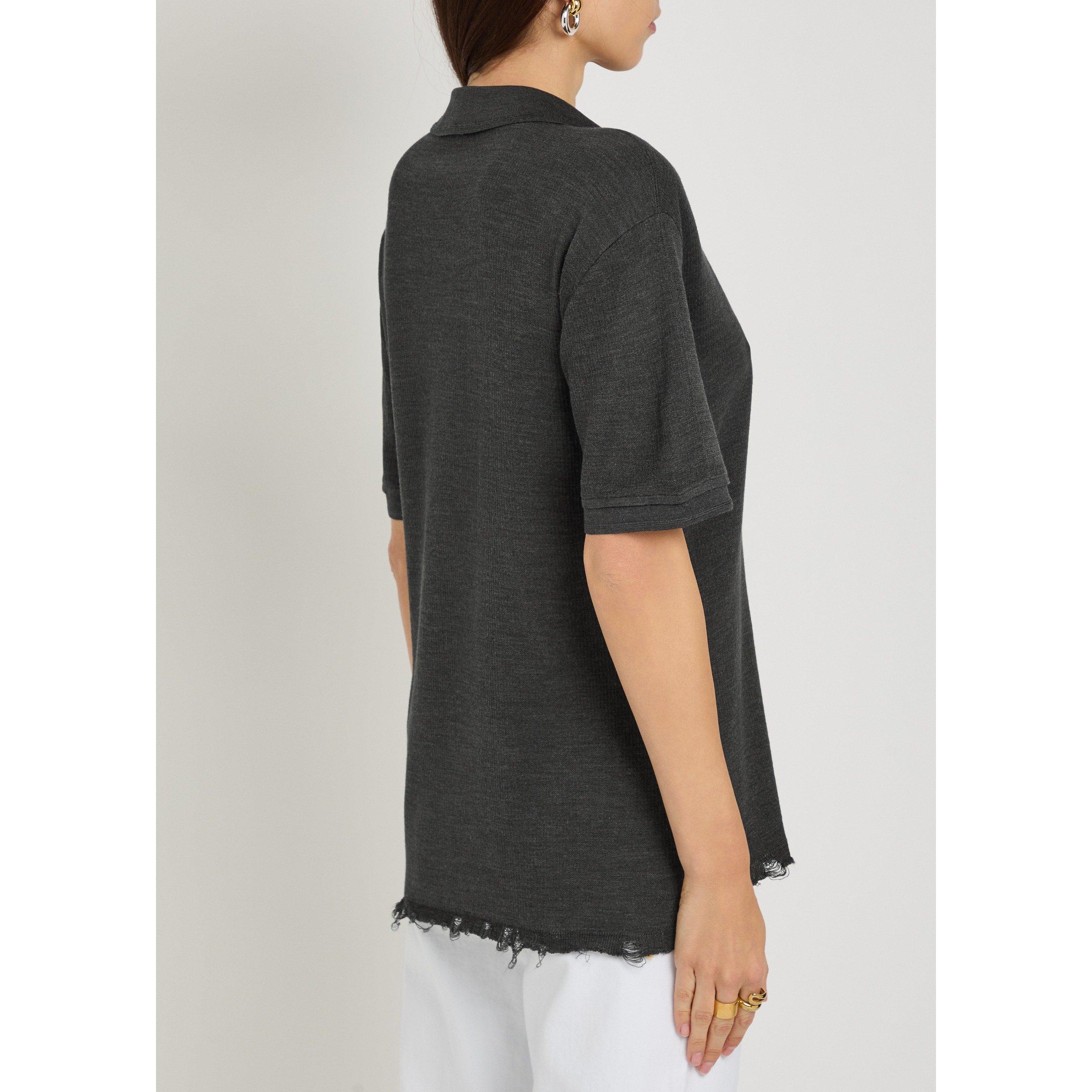 DARK GREY - Tory Burch - Women's Silk Oversized Polo Top - 3